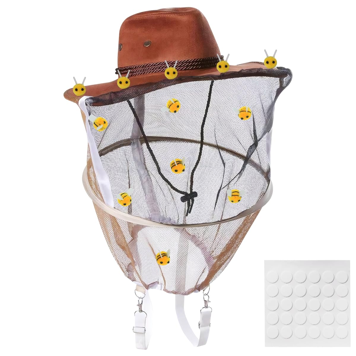 Halloween Beekeeping Cowboy Hat with 12 Pcs Wool Felt Bee, Bee Hat and Veil Beekeeping Protective Gear for Professional Beekeeper Tool, Bee Keeper Catcher Halloween Costume Felt Bee Kit