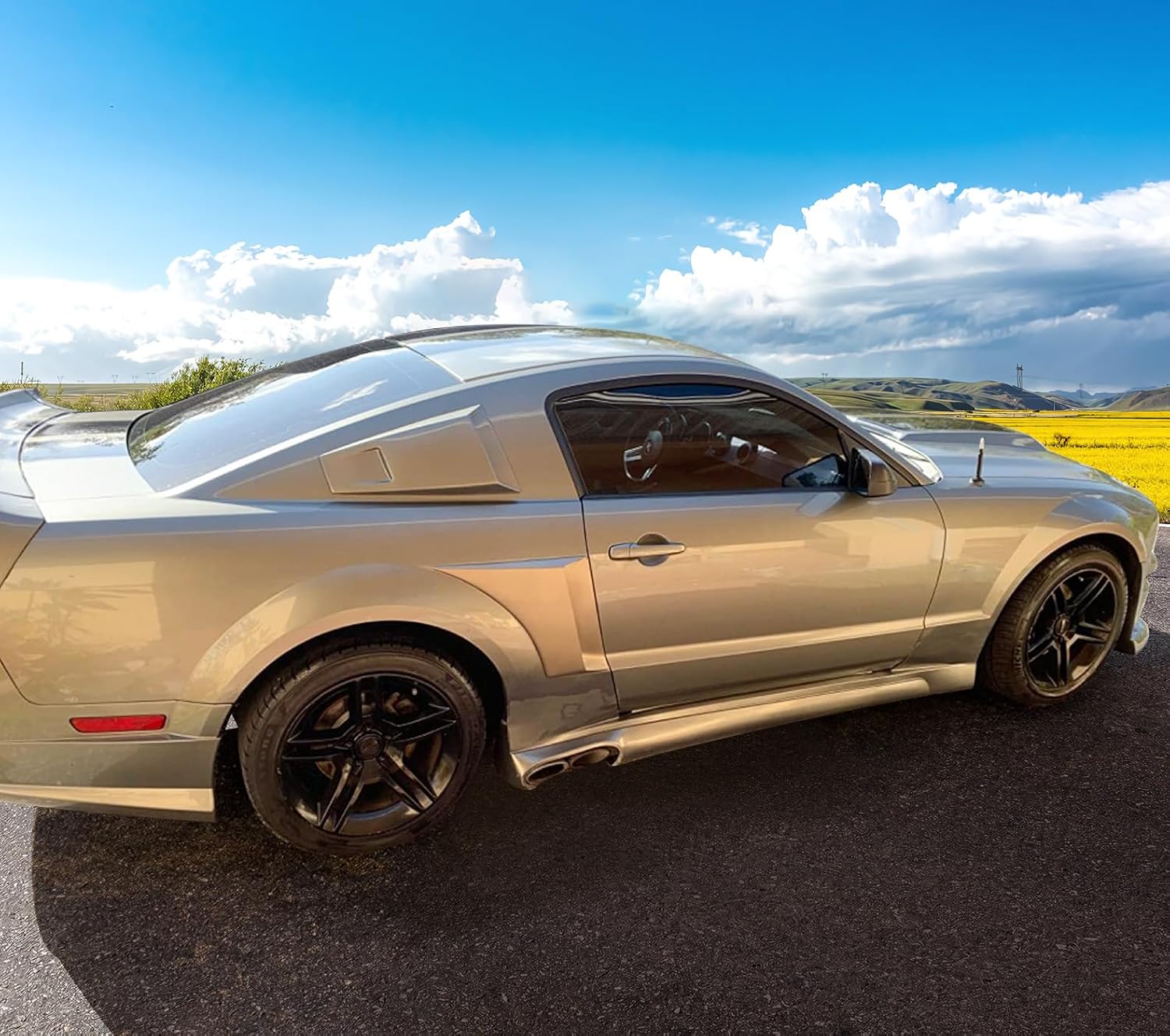 Scoops Compatible With 2005-2009 Ford Mustang, Fender Scoop Wheel Cover Protector Vent Trim Unpainted Black- PU Polyurethane by IKON MOTORSPORTS, 2006 2007 2008