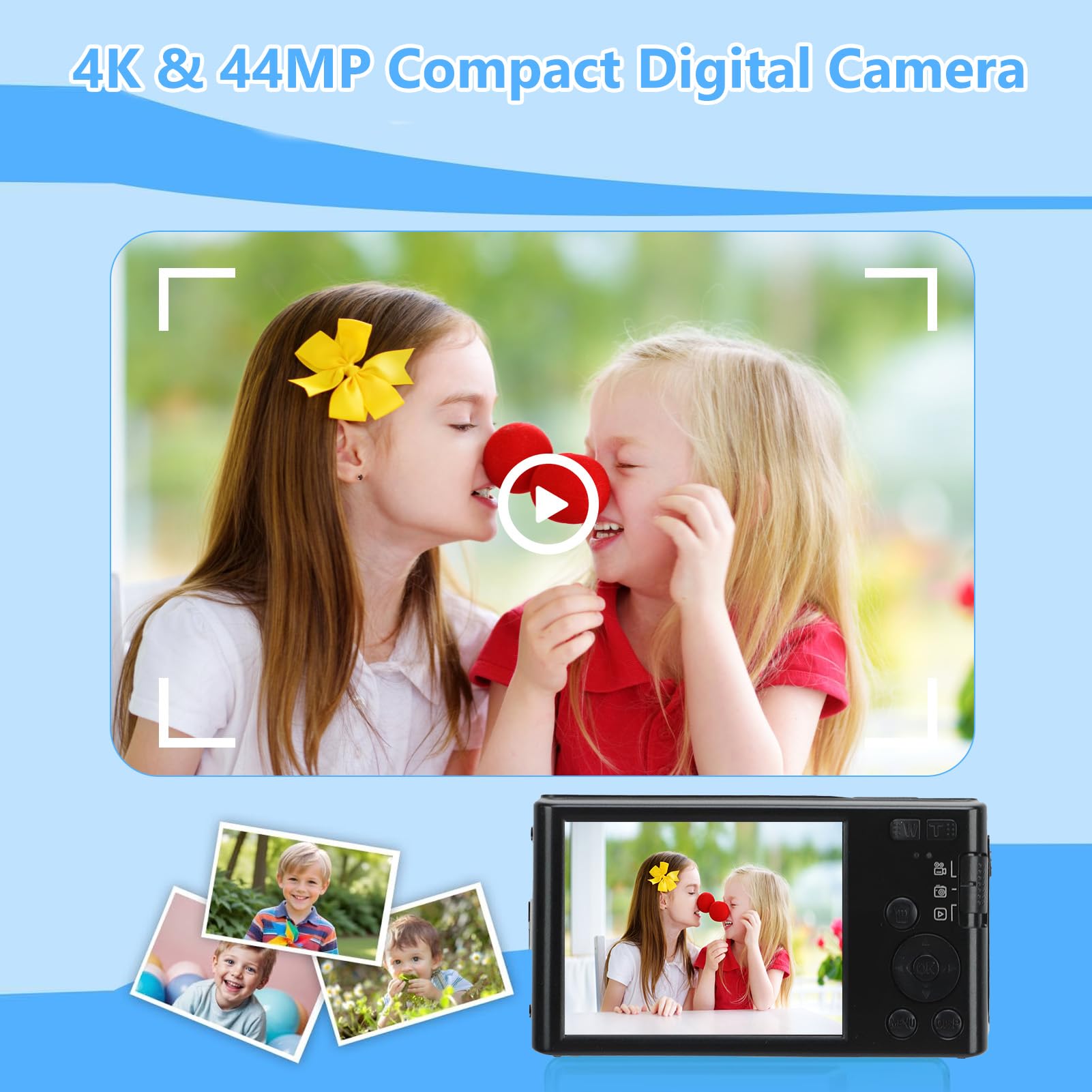 Cyfrowy Aparat Fotograficzny 4K, 16-krotny Zoom Cyfrowy 44-megapikselowy Aparat Vlog, Ekran 2,8 Cala, Wbudowane światło Wypełniające, Obsługa Transmisji Danych Przez USB (Czarny LR063682)