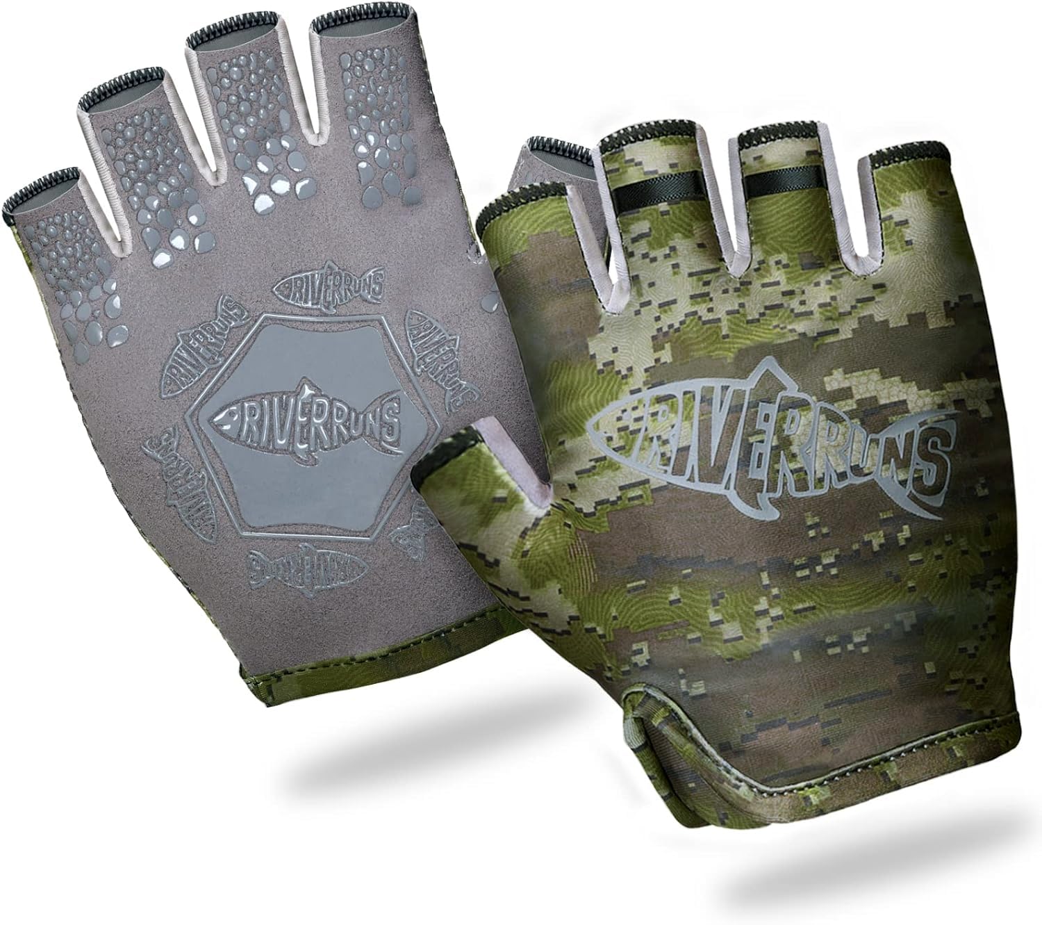 Riverruns UPF 50+ 1 Pair Fishing Gloves and 1 Pcs Neckgaiter Combo- Fingerless Sun Gloves with Neck Gaiter for Men and Women Outdoor, Fishing, Kayaking, Rowing and Driving