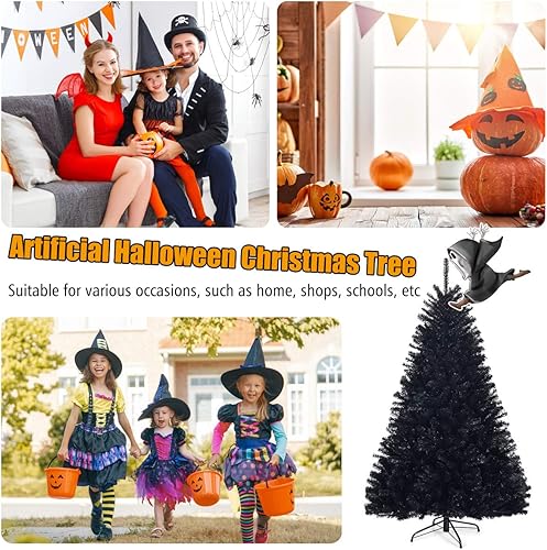 Miniatura 8 de Árbol de Navidad Happygrill, artificial,altura de 6 pies, con soporte de metal resistente, árbol de Halloween sin luz, con 1036 puntas de rama de