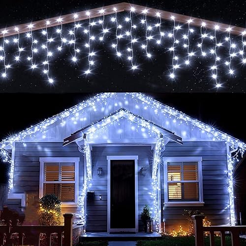 TuoPuLife Luces LED de carámbano para exteriores, 32.8 pies, 400 luces LED de Navidad con temporizador, impermeables, conectables, cortina de