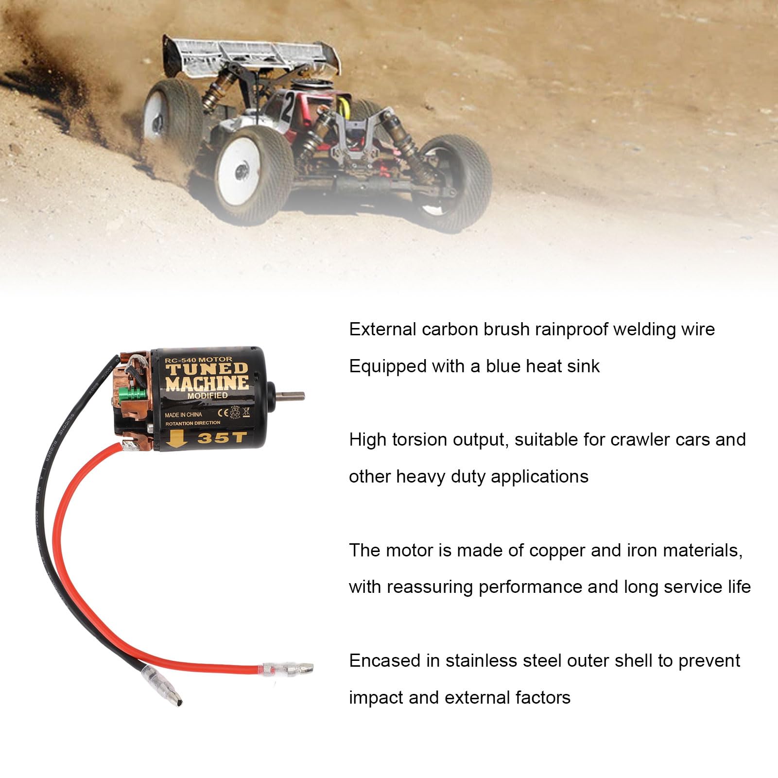 MechKit RC Car 540 Brushed Motor, 1/10 RC Crawler Car Brushed Motor with Blue Heat Sink, for Redcat for Axial Scx10, for D90 - Image 3