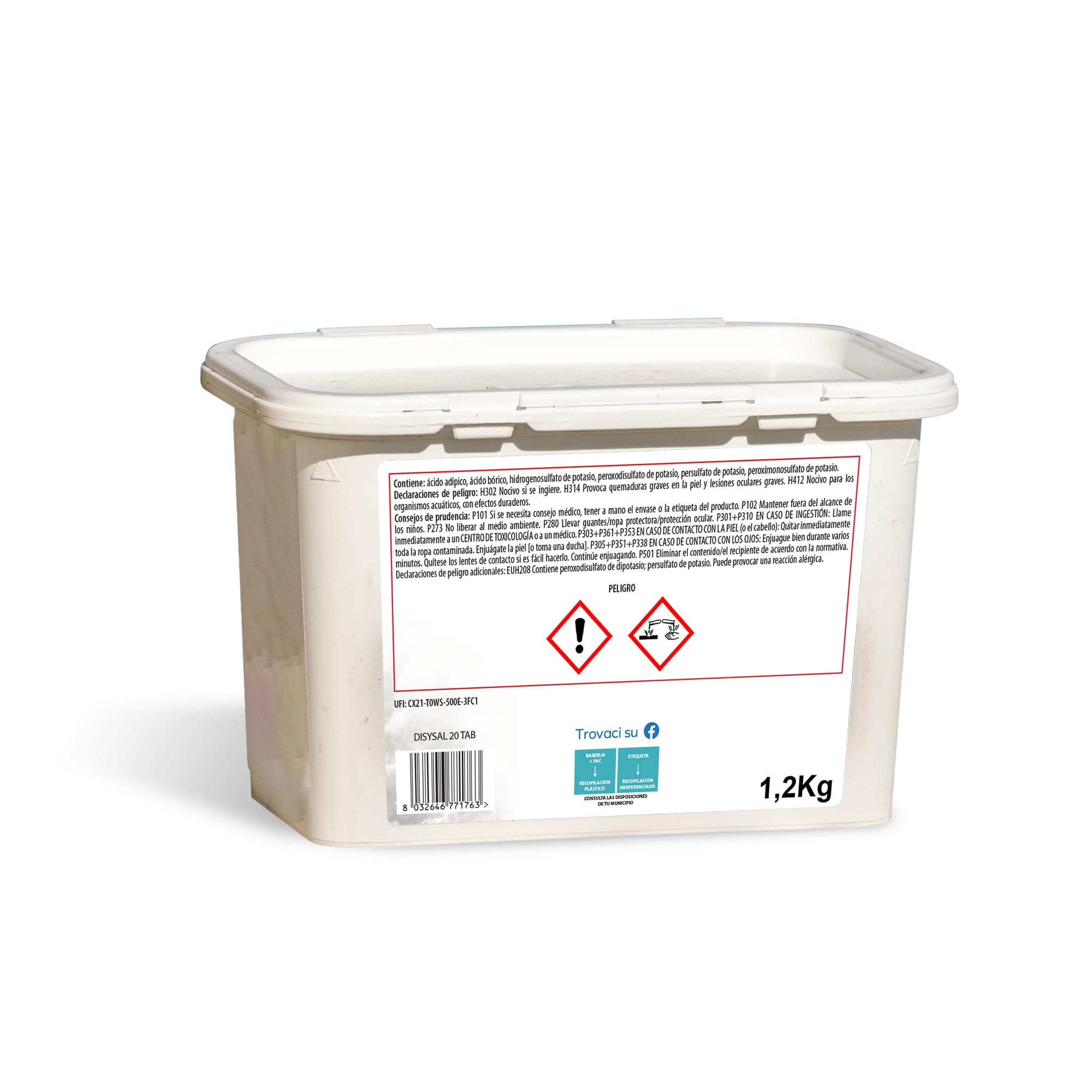 DisySal 20 Tab, Ossigeno Attivo in pastiglie da 20gr - 1,2 Kg | Trattamento senza cloro, Ideale per Piscina e Spa Idromassaggio