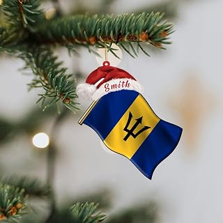 Customize Barbados Flag Ornaments for Newborn Baby 3 Inch Acrylic Keepsake Long Distance Exchange Gifts Personalized Christmas Ornaments Funny Gifts for Women/Men