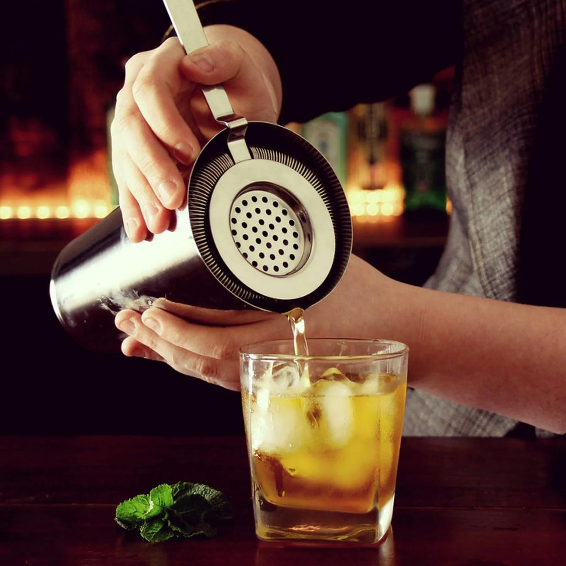 Filtro da cocktail in acciaio inossidabile per mescolare e shakerare in vetro, set di 2 pezzi in inox argentato (4 colori disponibili)