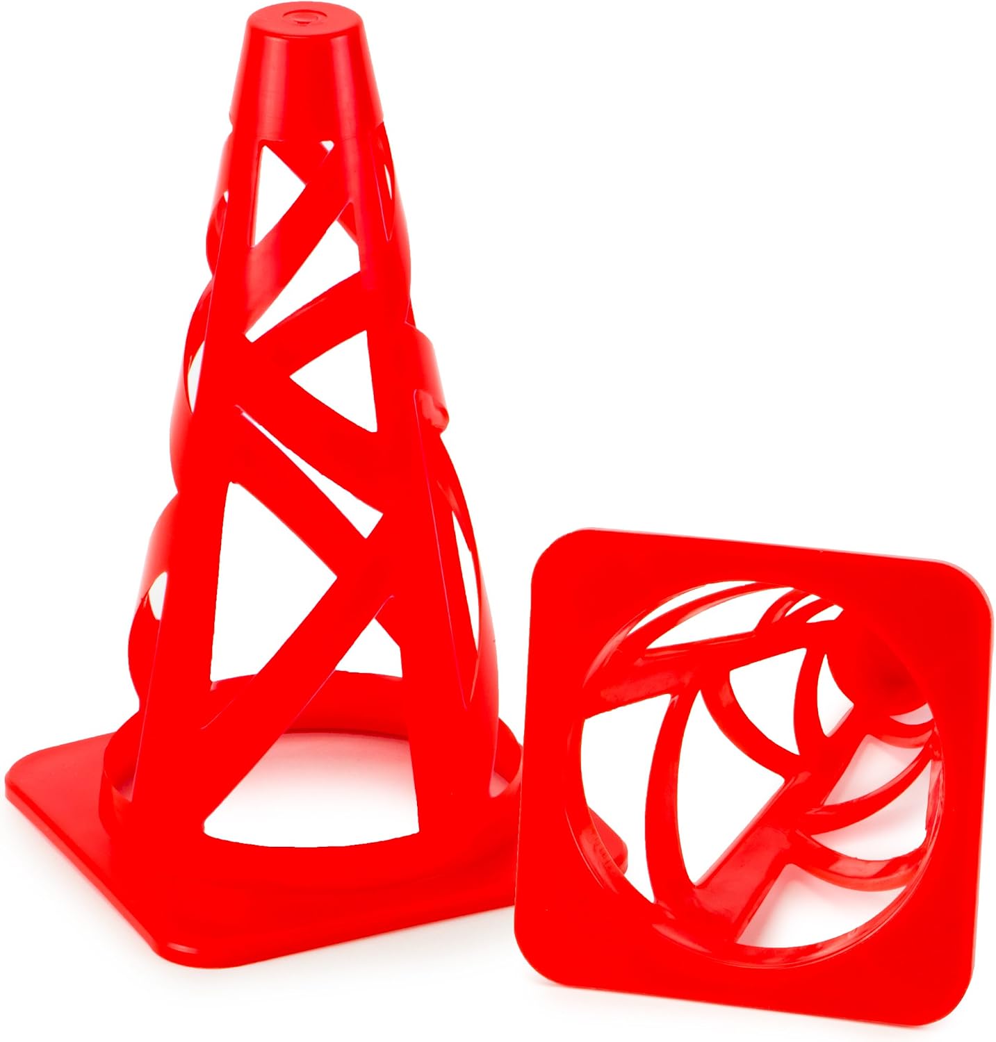 Crown Sporting Goods Red 9" Collapsible High Hat Sport Cone Markers for Indoor/Outdoor Agility Training - 12 Pack