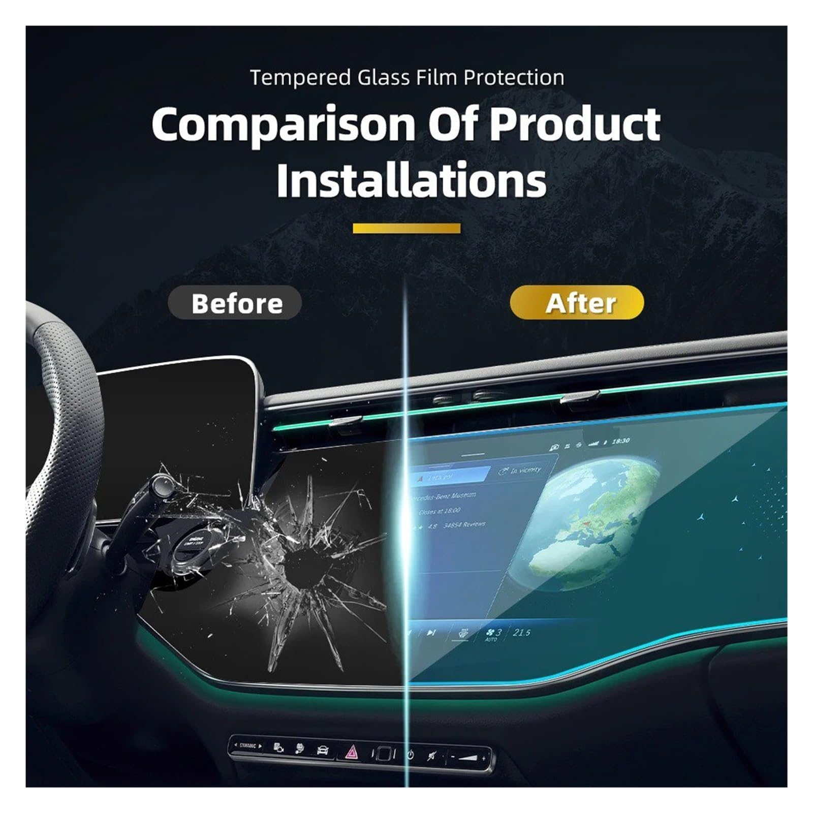 Pellicola Protettiva in Vetro temperato per Display infotainment per Console Centrale Auto Mercedes Classe E W214 navigatore GPS Schermo Set di pellicole protettive per Auto.