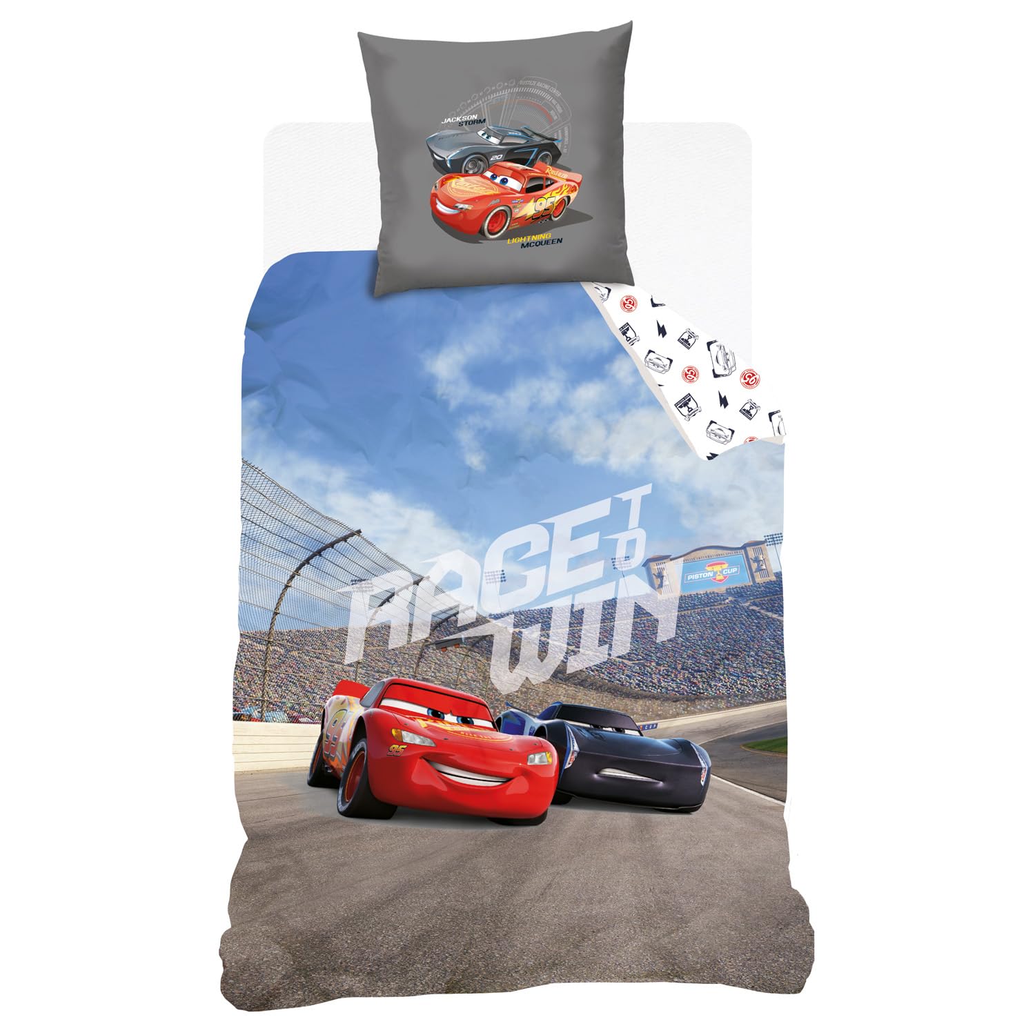 Housse de couette Cars Disney en pur coton respirant 140x200 cm lavable en machine