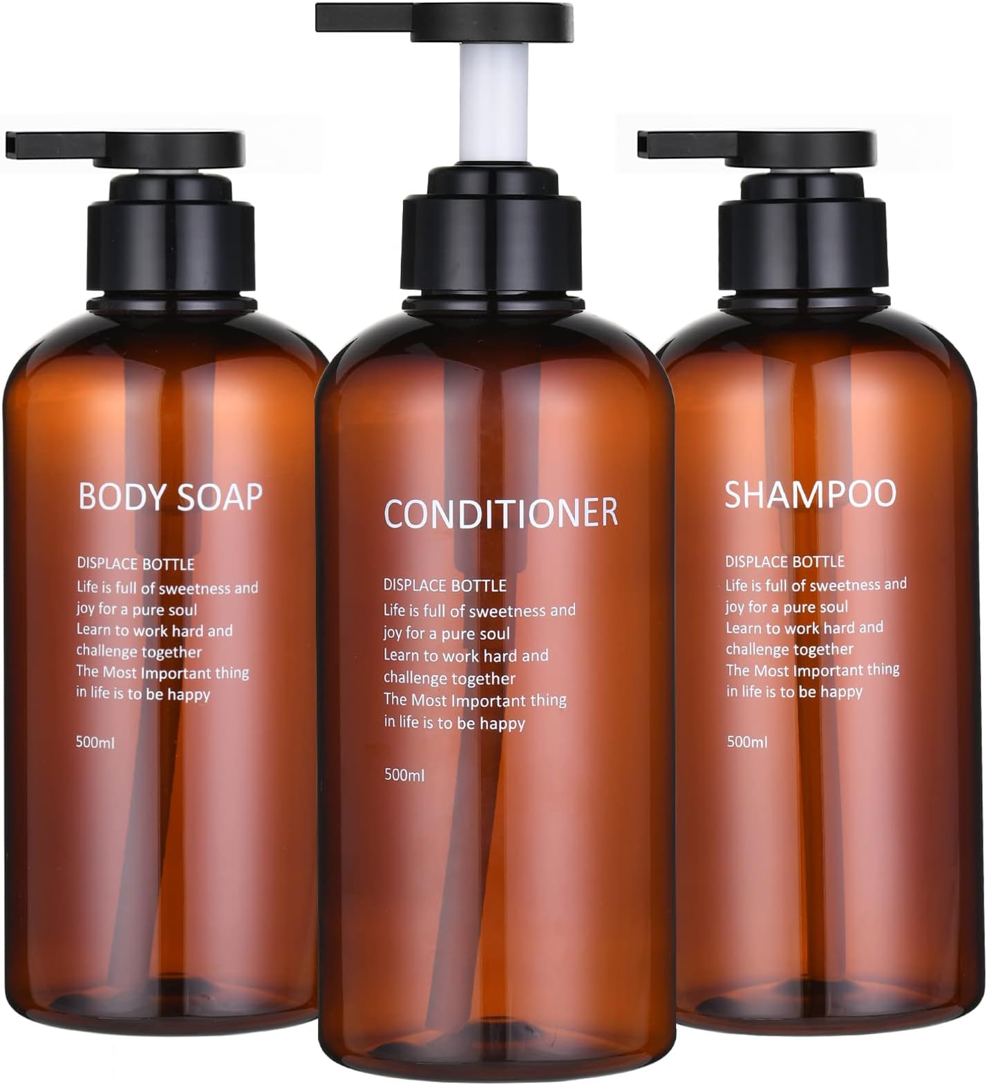 16.9 Oz Shampoo and Conditioner Dispenser with Black Plastic Pump, 3 Pack Shampoo
