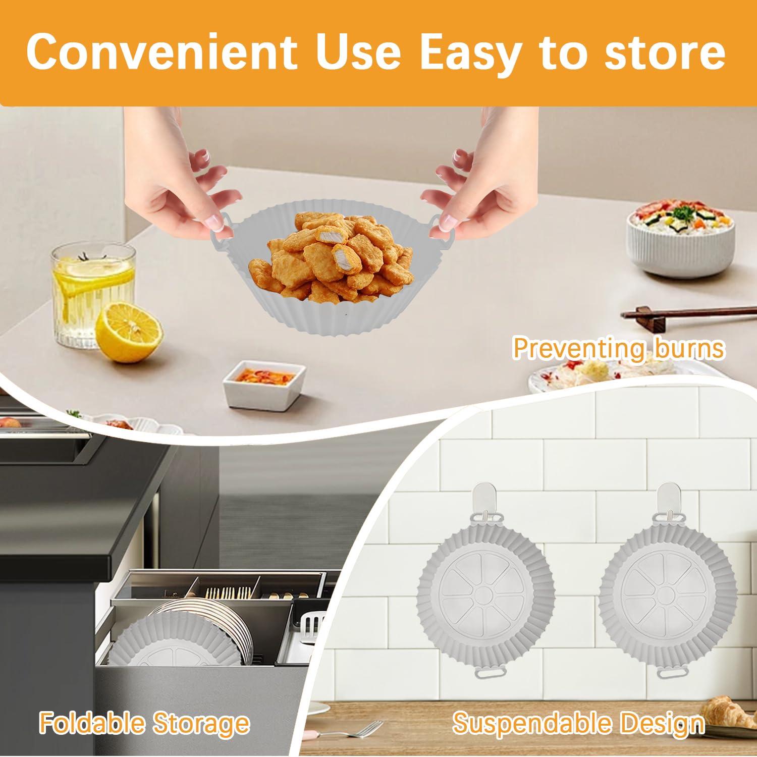 Moules Silicone Air Fryer - Lot De 2 Paniers Réutilisables - Pour Four, Micro-ondes, Friteuse Sans Huile