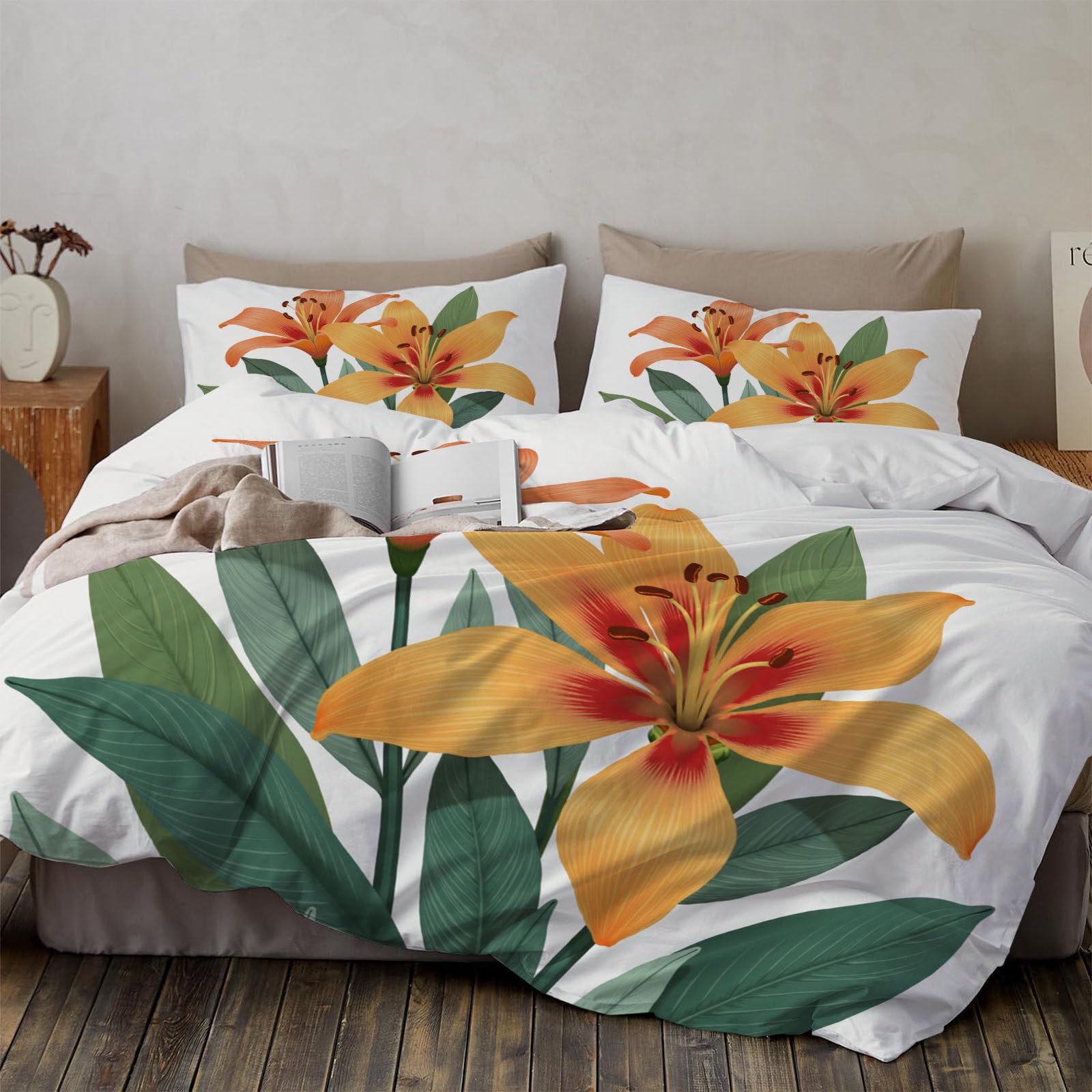 Housse de couette lys hawaïen infroissable lit enfant microfibre 3D