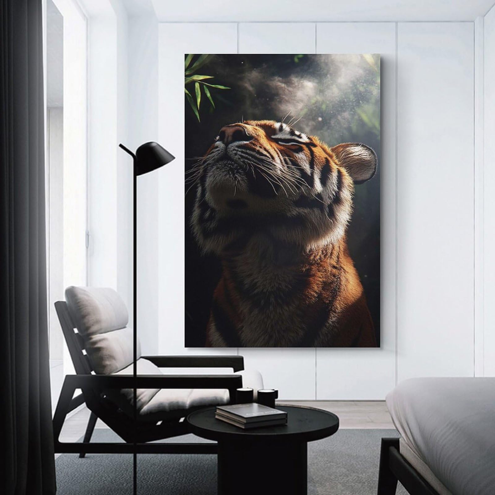 Junmoney Wall Decor Canvas Print Tiger Looking Upward in Jungle, 24x36inch(60x90cm), for Home Lounge, Bedroom Or Reading Nook, Canvas Styling for A Polished Room Look