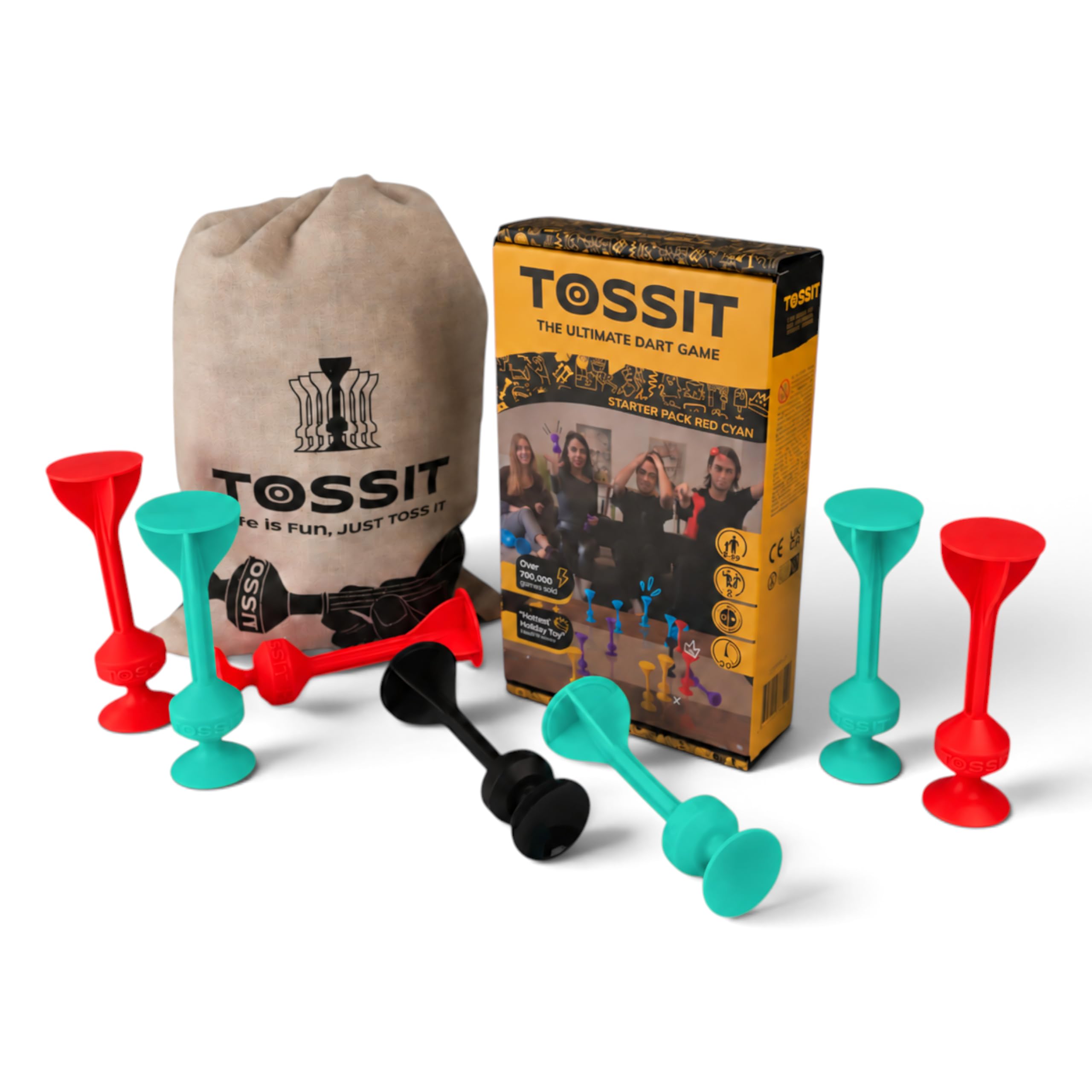 TOSSIT Dardos con Ventosa, Divertido Juego de Lanzar para Familia y Fiesta, Silicona para Jardín, Interior y Exterior, Petanca Boccia Juego de Mesa, Regalo Niños Adultos, Starter Pack