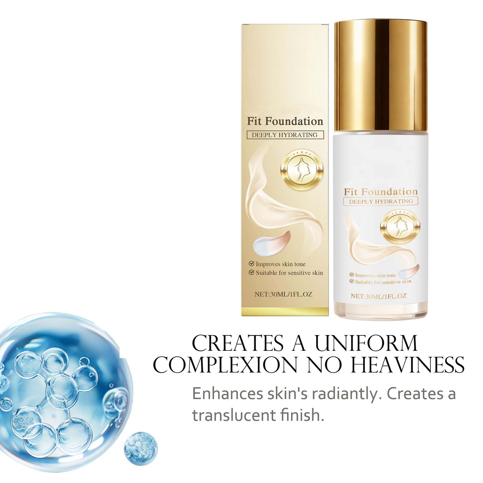 2 in 1, fondotinta a copertura completa, trucco leggero resistente e impermeabile, resistente al sudore, con acido ialuronico, estratto di aloe (5)