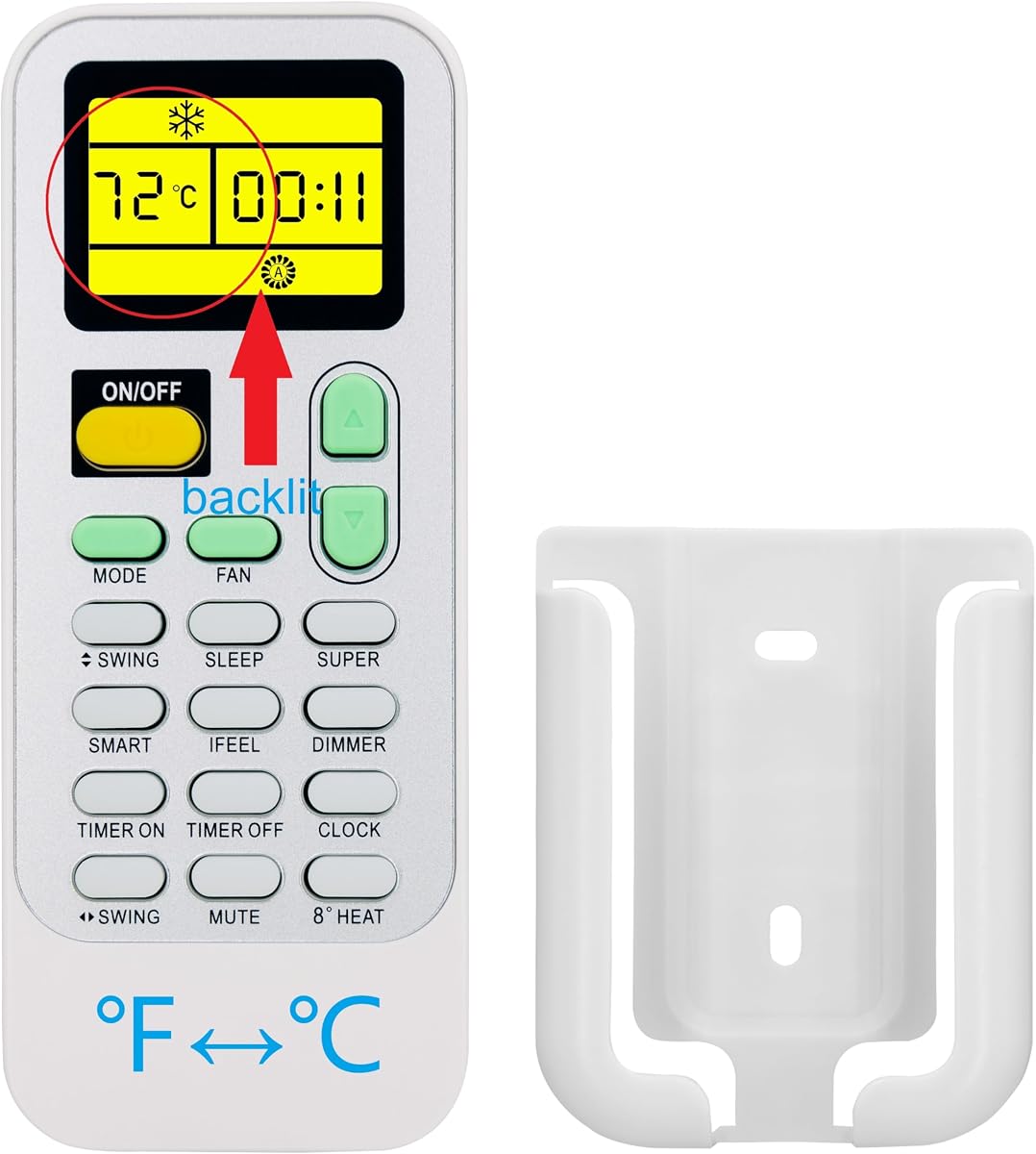 Replacement Remote Control for Hisense Portable Air Conditioner DG11J1-98, AP-10CR1SEPS, with Backlit, Wall Mounting Bracket