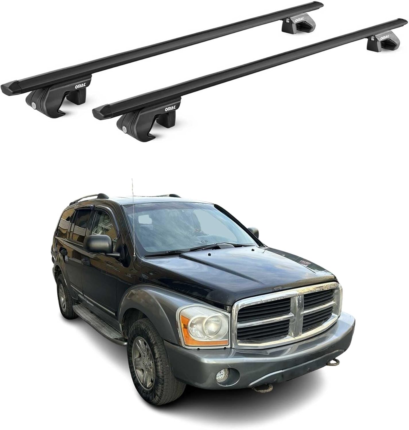 OMAC Roof Rack Cross Bars for Dodge Durango 2007-2009 Lockable 198Lbs Aluminium Black 2Pcs fits Cargo Carriers Canoe Kayak Bike Snowboard