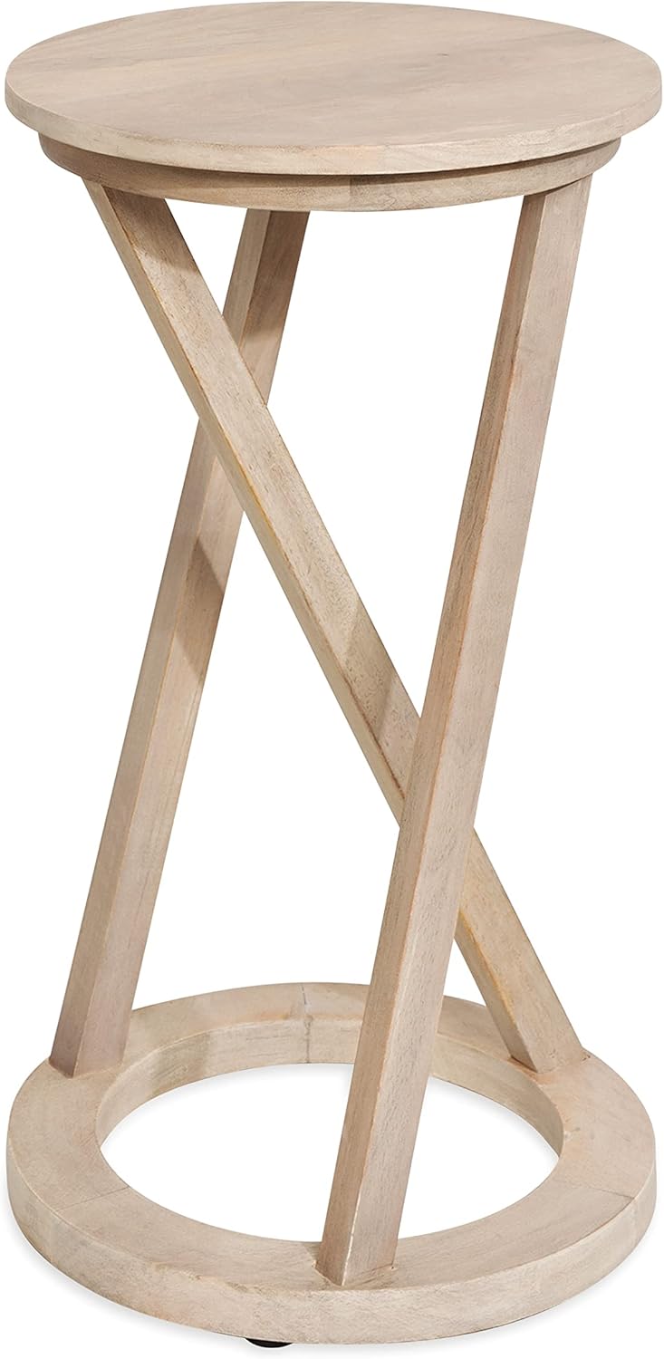 Kate and Laurel Aja Modern Round Side Table; 15 x 15 x 23; White; Decorative Modern Geometric Wood Bedroom Nightstand Table with Circular Tabletop and Unique Slanted Legs