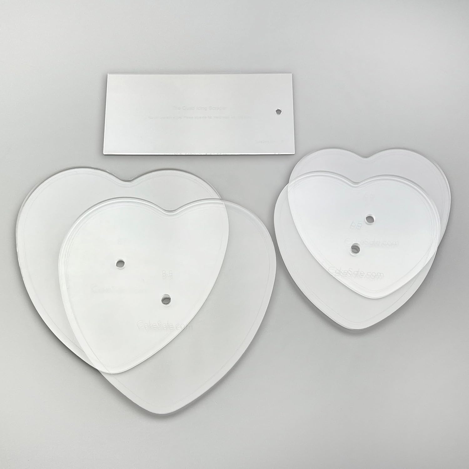CAKESAFE – Heart Shaped Bare Necessities Kit - 2-6.5 and 8.5" Clear ¼” Acrylic Disks – Perfect Icing Tool to Smooth the Buttercream on Your Cakes