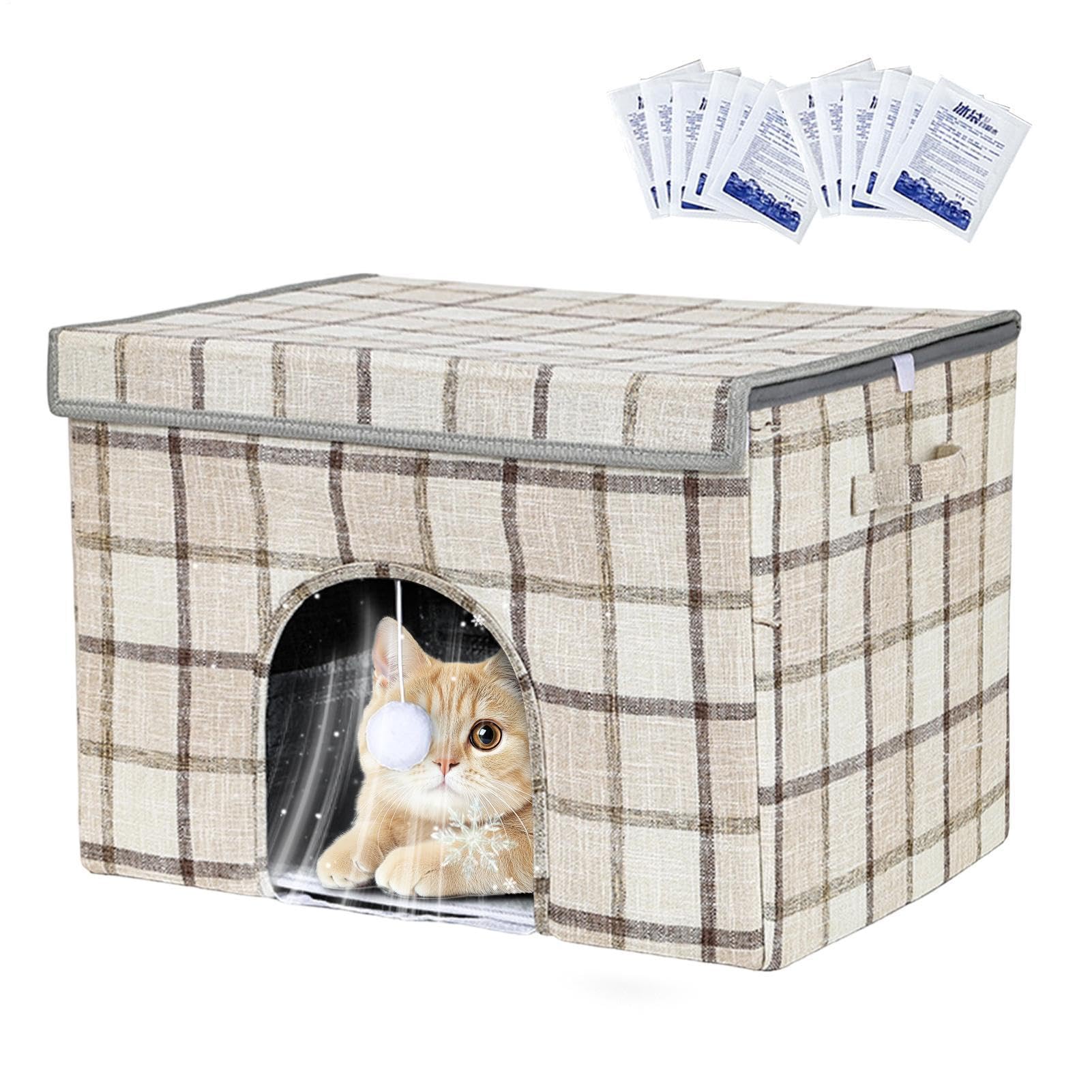 Kühlende Hundehütte Für Hunde wasserdichte Kühlbox | Mit 12 Kühlpacks Klappbare Hundehaus Kühlung Für kleine, mittelgroße Rassen, Welpen, Katzen, im Innenbereich, im Garten und