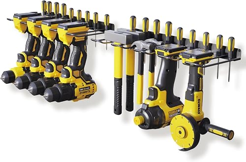 RacKeaLsi 2-Pack Drill Holder Wall Mount - Heavy Duty Power Tool Organizer with 8 Slots & 32 Screwdriver Rack RacKeaLsi 2-Pack Drill Holder Wall Mount - Heavy Duty Power Tool Organizer with 8 Slots & 32 Screwdriver Rack