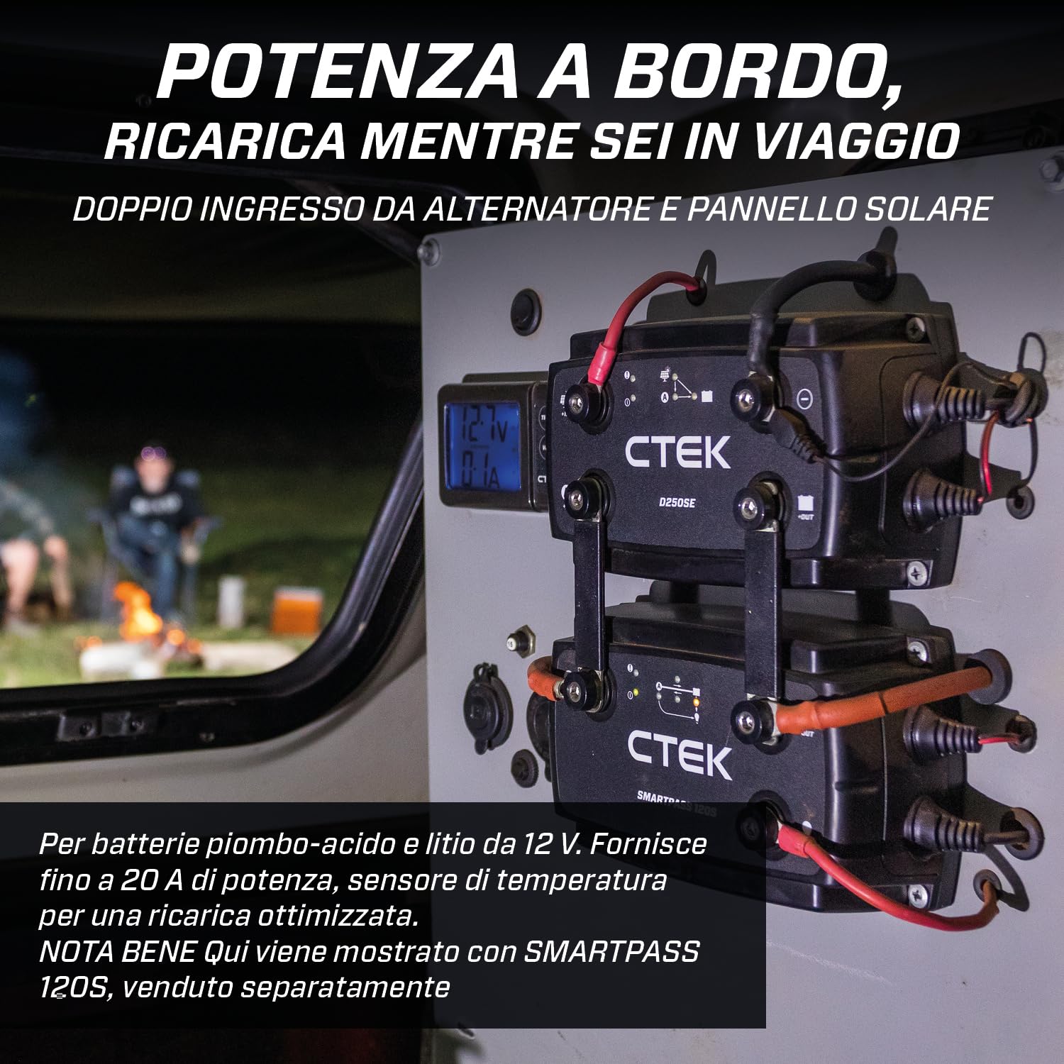 CTEK D250SE Caricabatterie 12V 20A Per Batterie Di Avviamento E Di Servizio In Camper, Camion E 4x4, Caricabatterie Solare, Manutentore Della Batteria E Compatibile Con Alternatore Intelligente