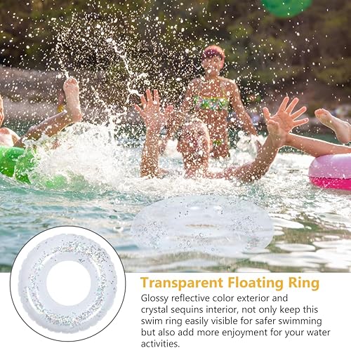Miniatura 8 de BESPORTBLE Anillo de natación inflable transparente con lentejuelas brillantes, flotador de piscina de PVC de 24 pulgadas para niños, ligero y fácil