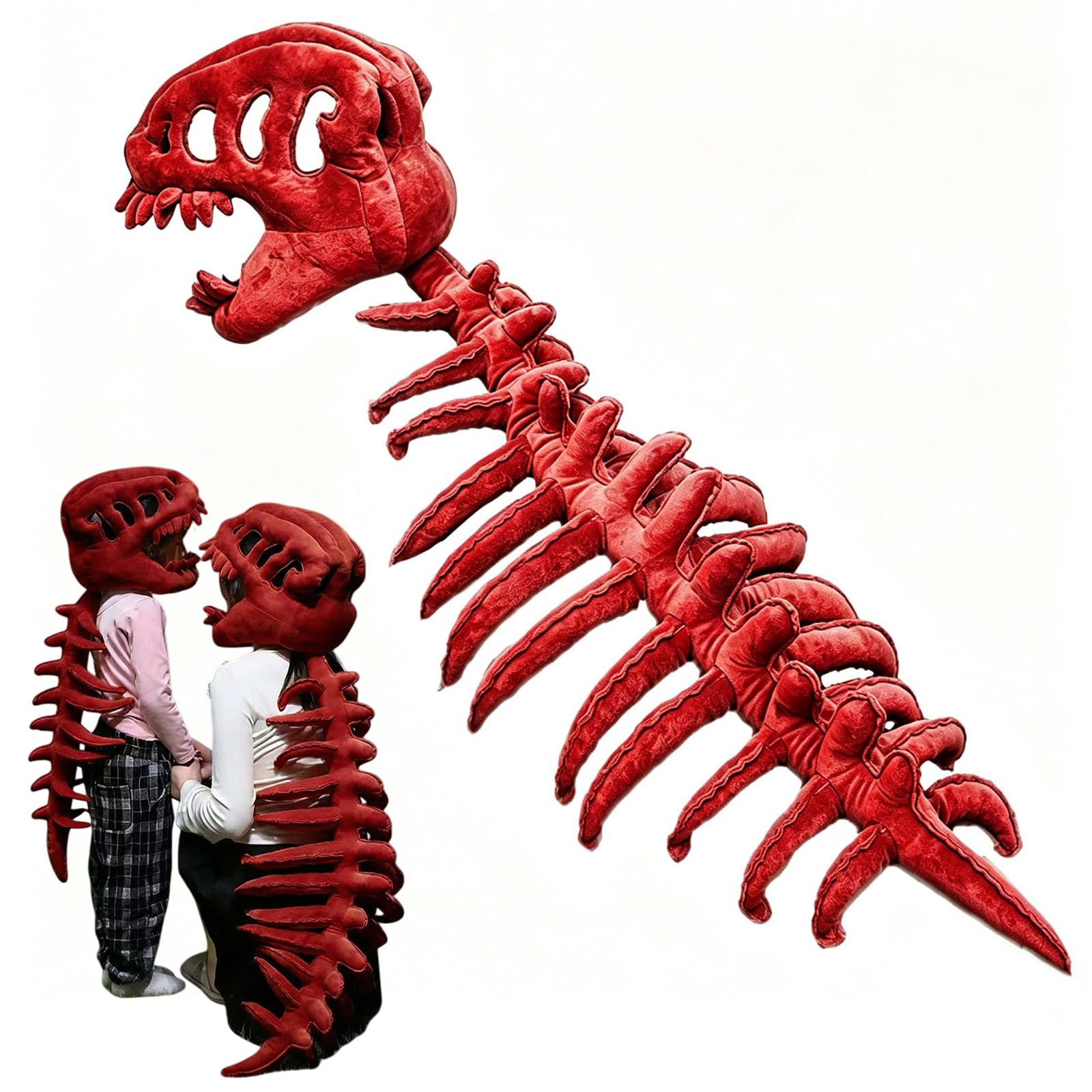 Dinosaur Skeleton Costume | Silly Dino Plush Skeleton Costume Kids Adults | Cozy Spinosaurus Plush Skeletons Hat with Spine | 3D Realistic Skull Prop Outfit for Halloween Cosplay