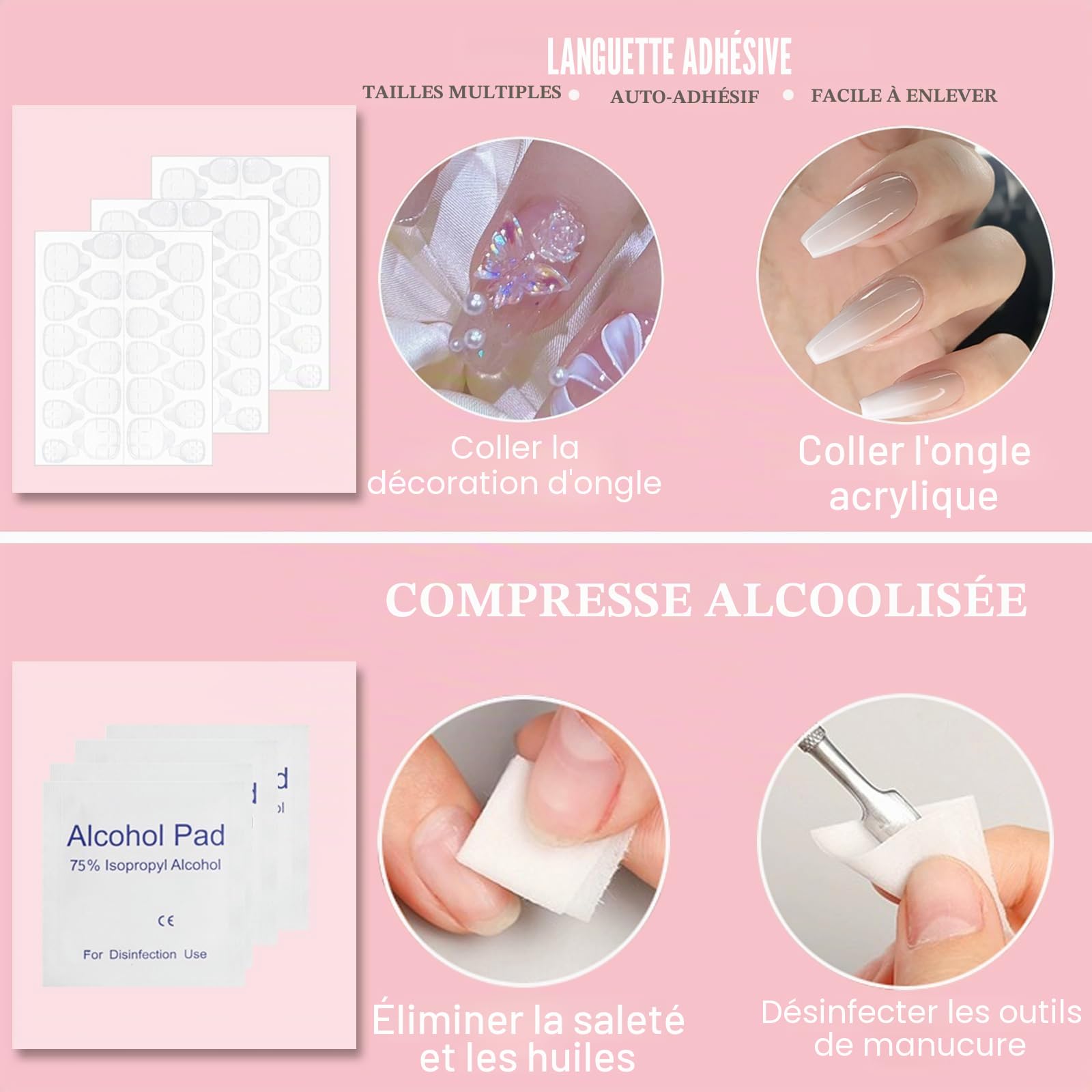 20Pcs/Set Faux Ongle Colle, ELALRAU Kit d'outils pour ongles pressés, Kit de préparation des ongles avec Autocollant D'Ongle de Colle, Dissolvant de colle à ongles pour emballage à pression