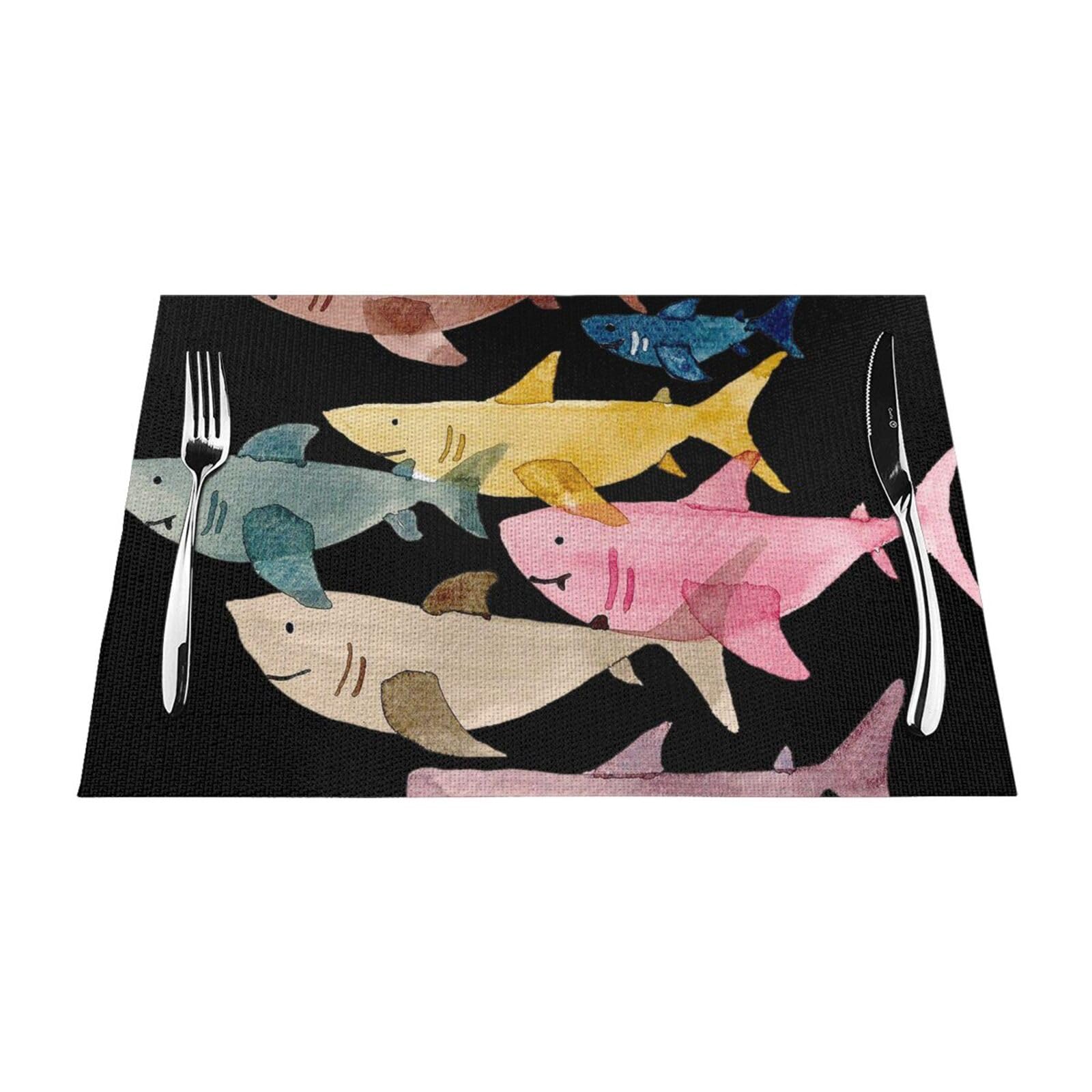 PVC Placemat Set of 4 PCS, 45x30 CM, Colorful Fish Printed Non-Slip Heat Resistant Place Mats for Kitchen Dining Table Indoor Outdoor
