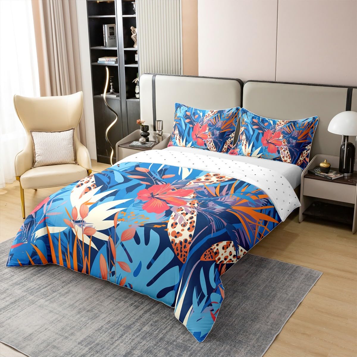 Homemissing Tropical Leaves Duvet Cover 100% Cotton Kids Single Leaf Pattern Comforter Cover Set Botanical Floral Bedding Set Leaf Branches Bedspread Cover 2Pcs Bedclothes No Comforter - Image 3