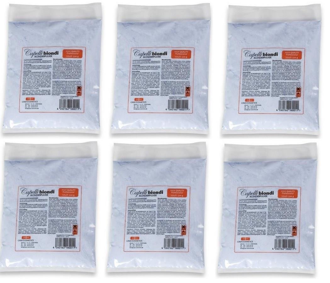 6er Set: Capelli biondi staubfreies Blondierpulver im 500 Gramm Beutel