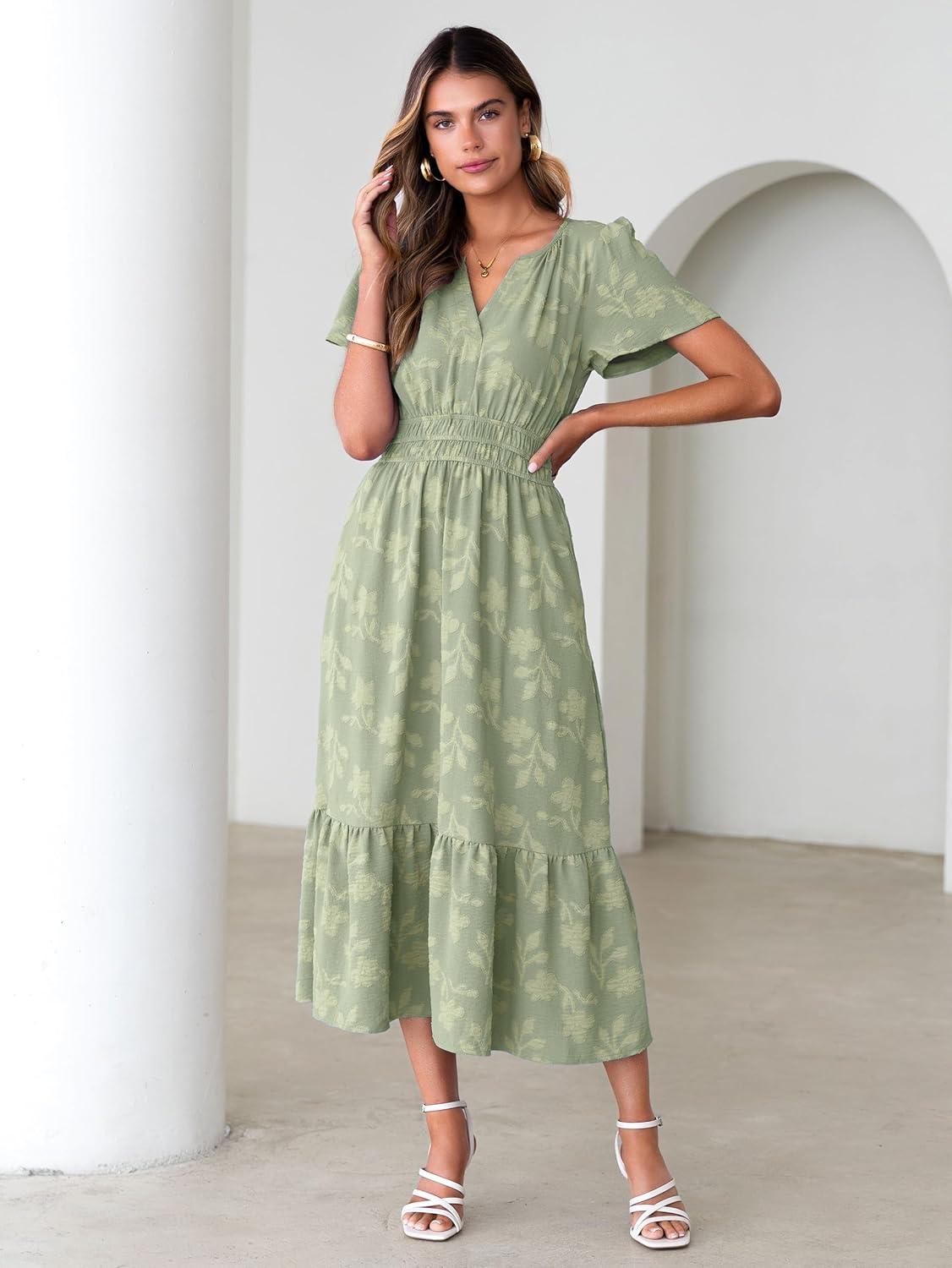 Simplee Womens Summer Boho Maxi Dress Semi Formal Wedding Guest Short Sleeve V Neck Empire Waist Floral Long Dresses - Image 6