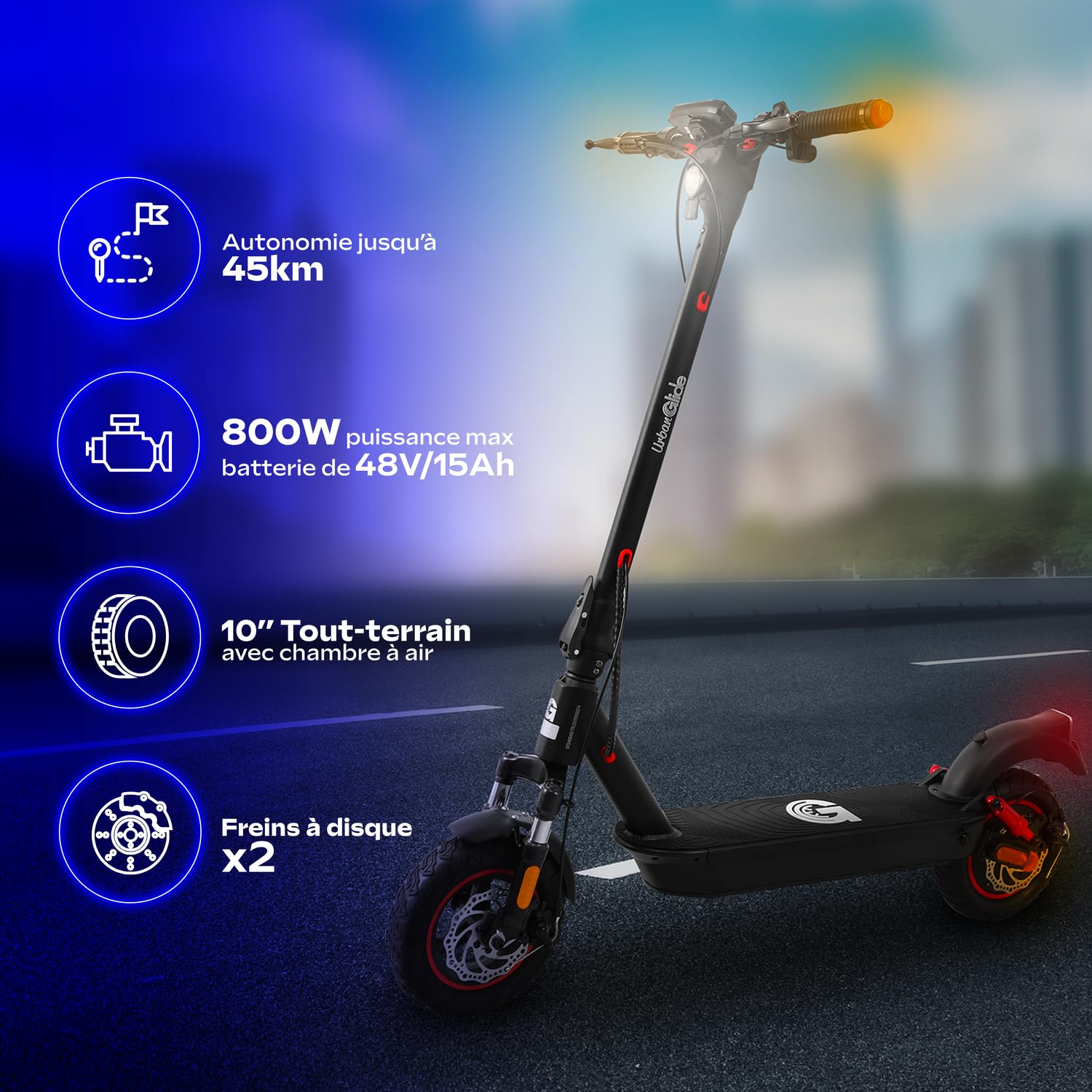 Trottinette Électrique Adulte UrbanGlide Ride 500CT – Autonomie 70km – Batterie 48V/15Ah – Pneus 10'' Off-Road – Poids 21,7kg