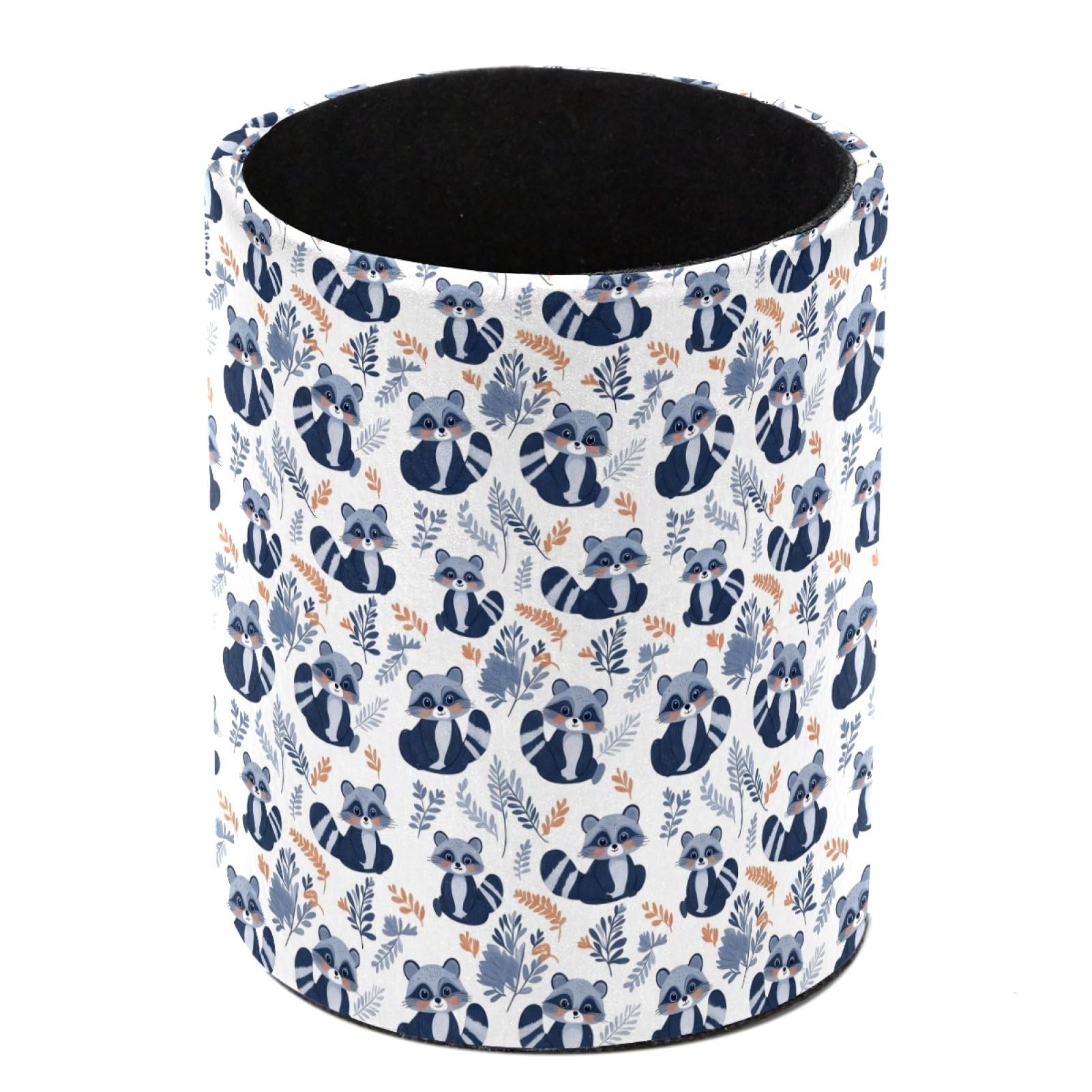 HEOEH Raccoons Leaves Pen Holder for Desk, PU Leather Pencil Holder Pen Cup Marker Holder Makeup Brush Holders, Desk Accessories & Workspace Organizers for Home, Office
