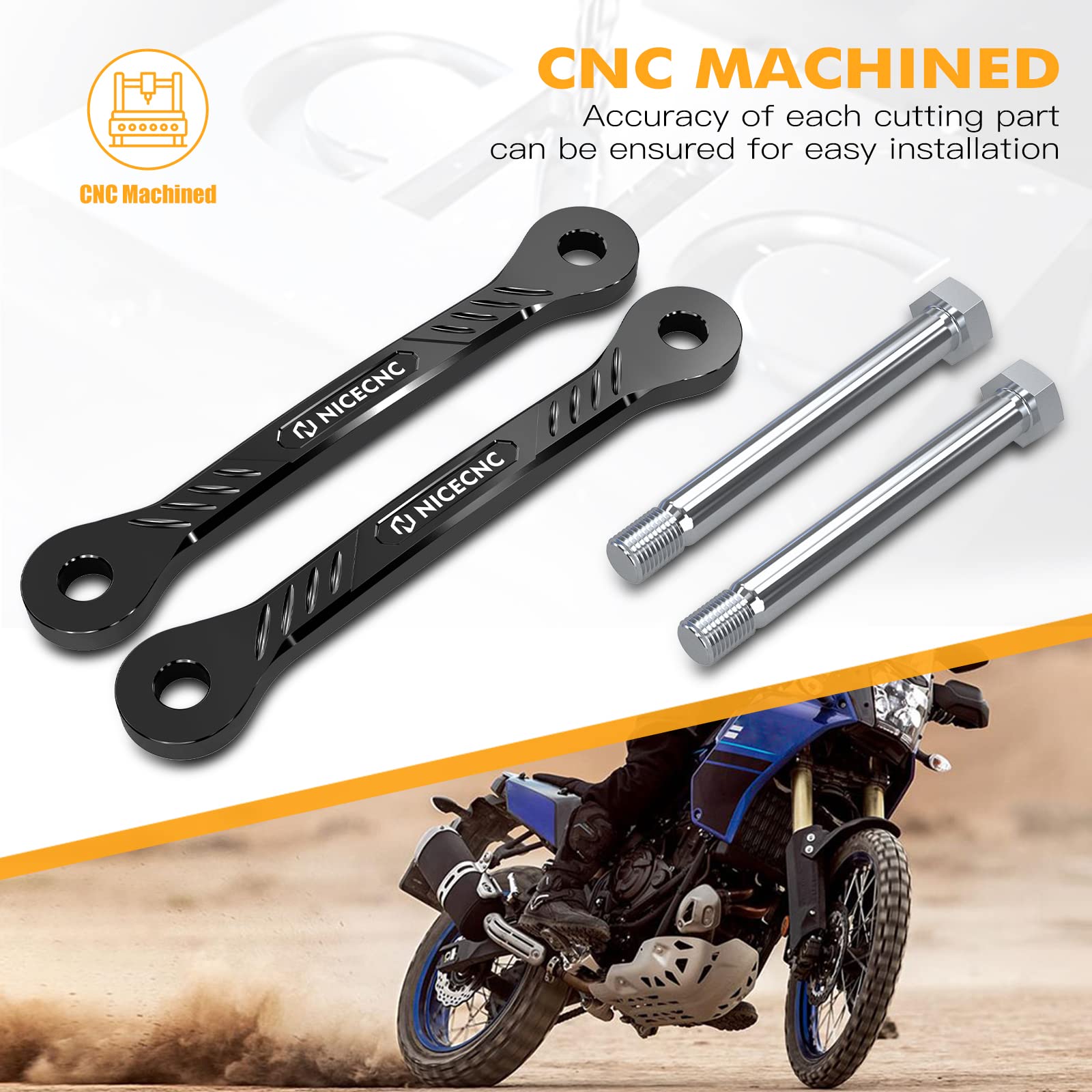 NICECNC Link di abbassamento nero in alluminio billet da 38 mm, Compatible with Yamaha Tenere 700/XTZ700 2019-2024, Tenere 700 Rally Edition 2020-2024