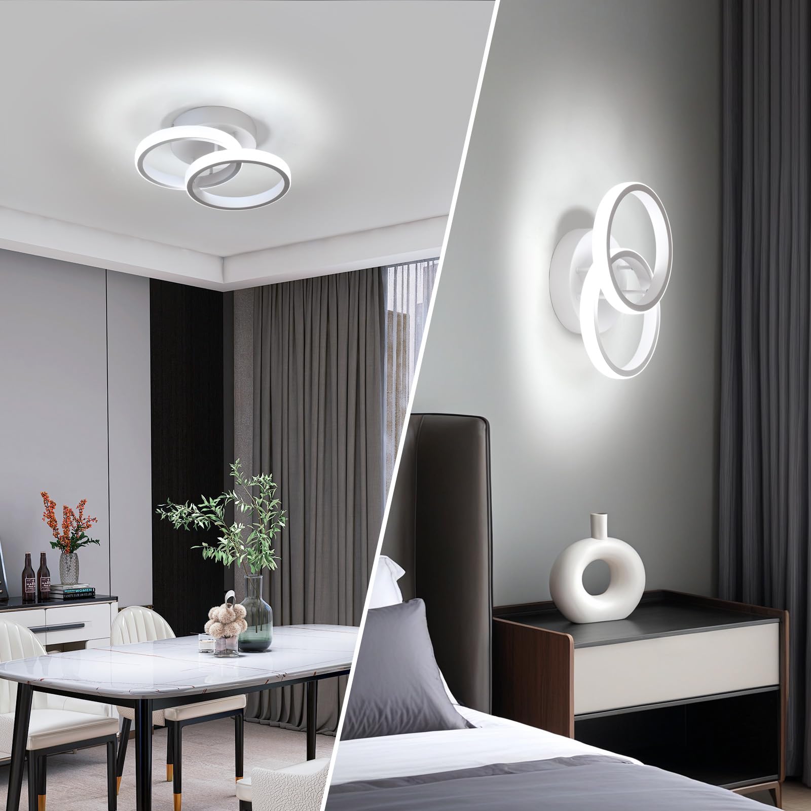 2 Stück LED Deckenleuchte Weiß Runde Kaltesweiß 6500K, 22W 2475LM