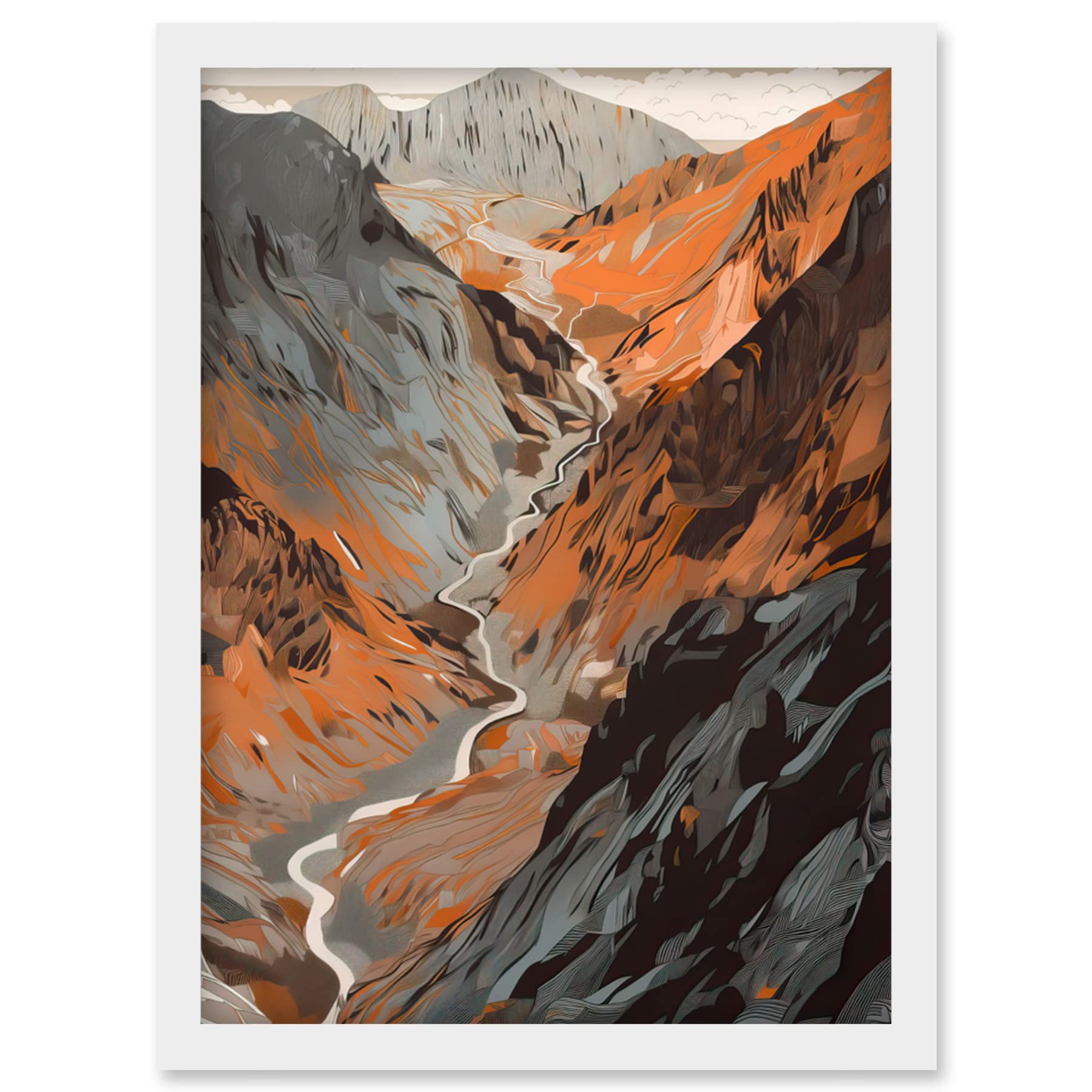 Artery8 Scaffel Pike Hiking Trail Rocky Mountain Landscape Artwork Framed Wall Art Print A4