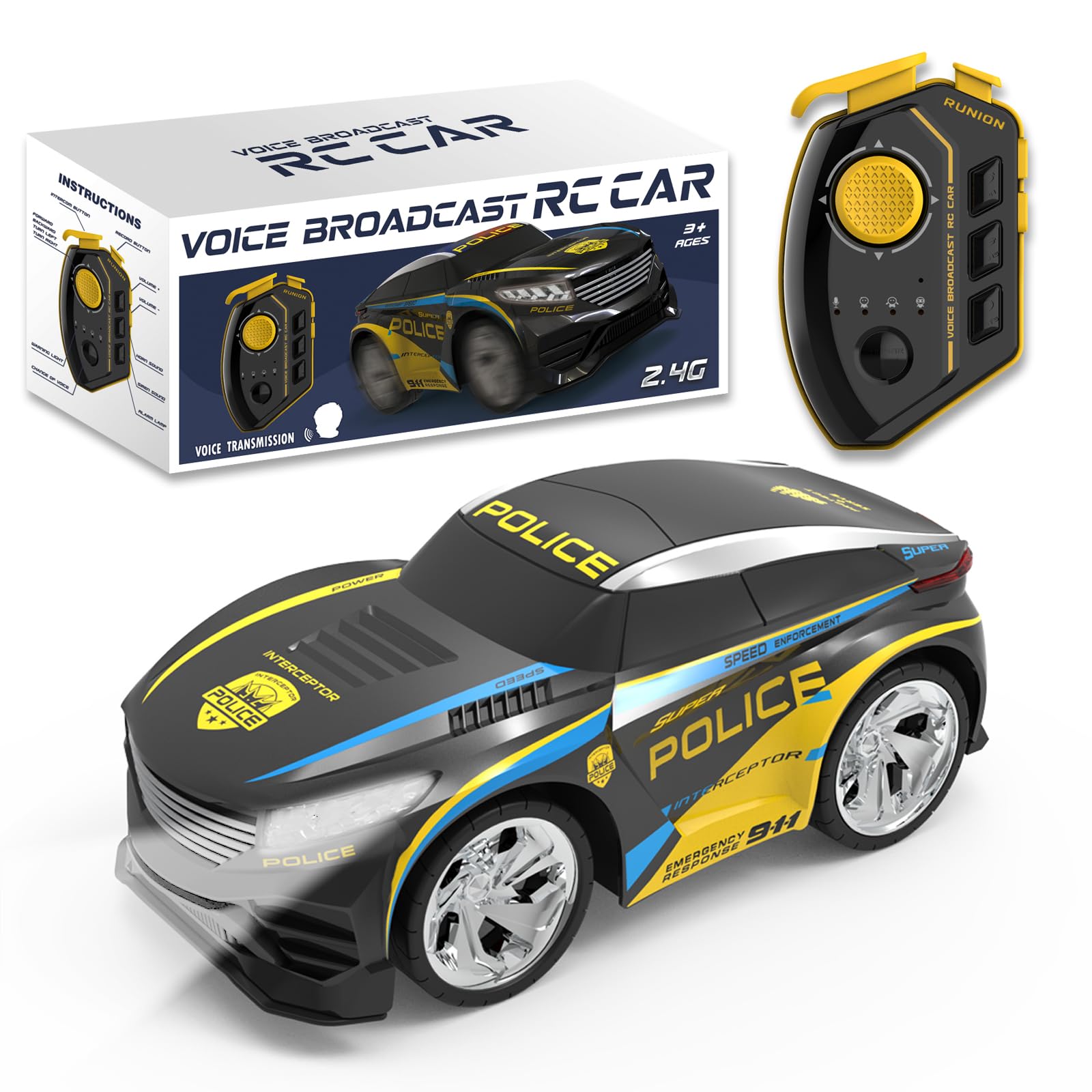 BORSTOYPRO Kids Remote Control Police Car with Multiple Voice Features, RC Police Car Toy for boys with Voice Changing,Flashing Lights,Siren Sounds RC Racer Cars Gift for Boys Girls ages 3 4 5 6 7 8