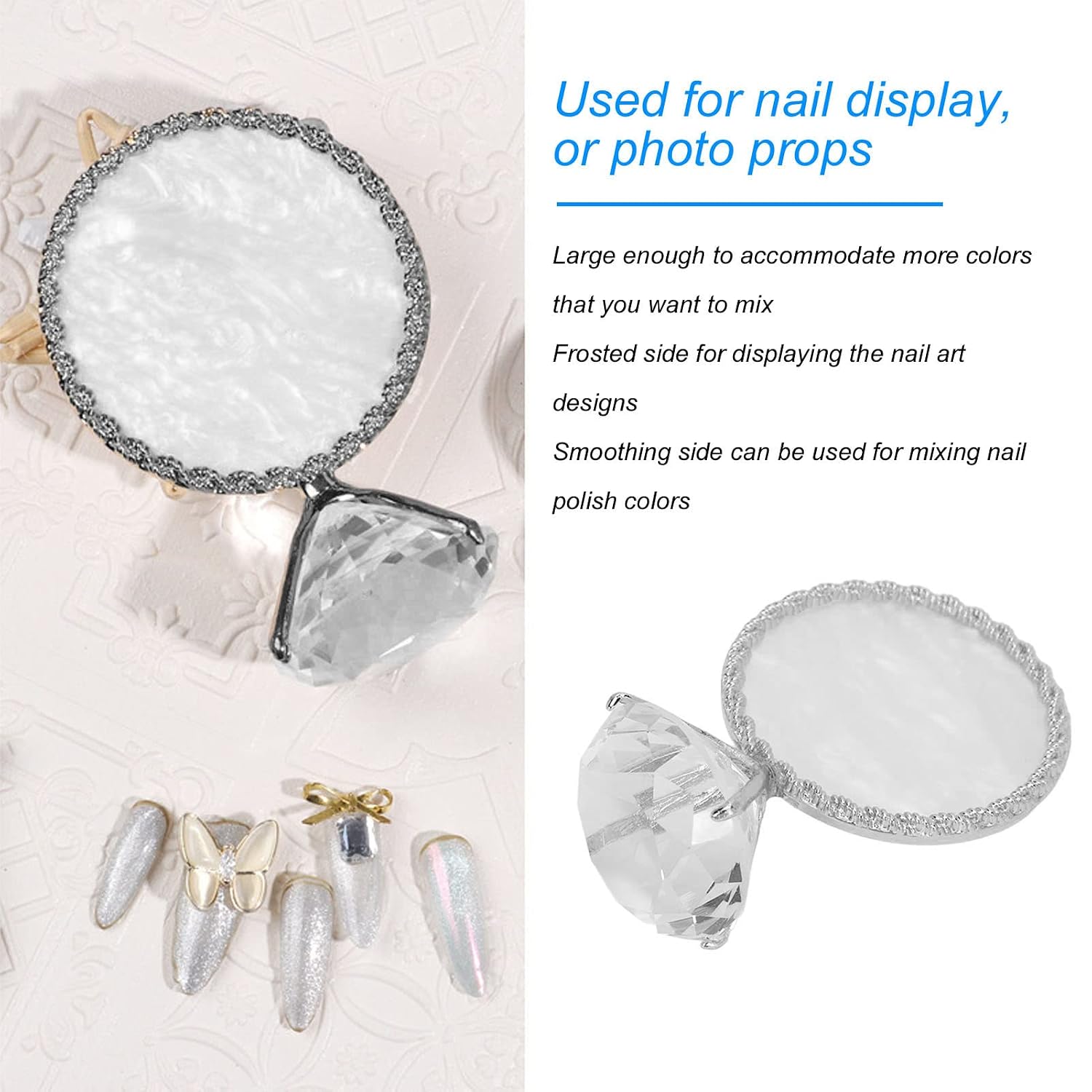 Nail Art Plate, Resin Diy Nail Art Palette Exquisite Nail Polish Palettes for Color Mixing Nail Gel Color Painting Palette Photography Props Manicure Tool Accessory Nail Gel Color Makeup(Silver)