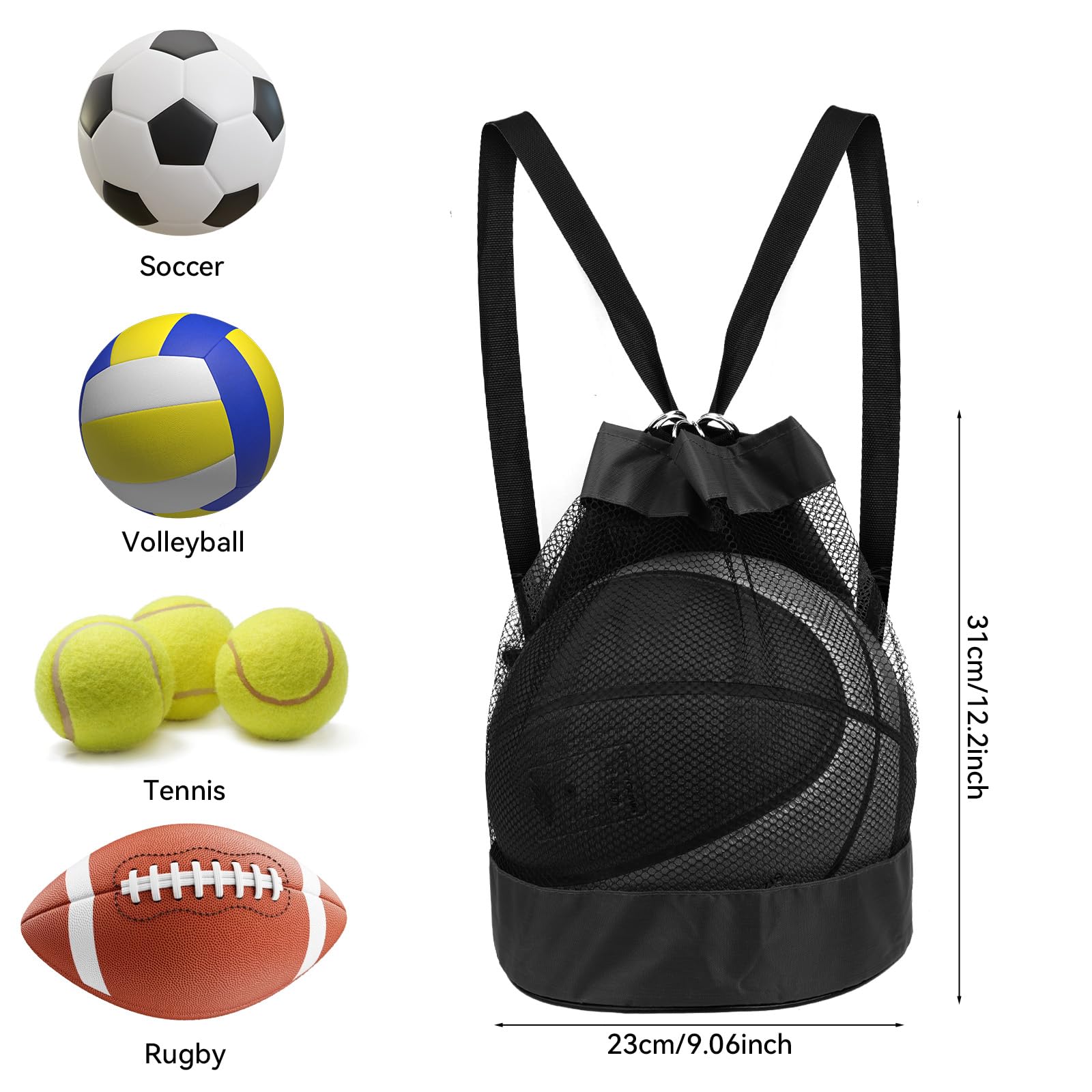 Molain Bolsa de Malla Multiusos para Pelotas - Fútbol, Baloncesto, Tenis, Voleibol, Rugby - Mochila Portátil para Playa y Gimnasio