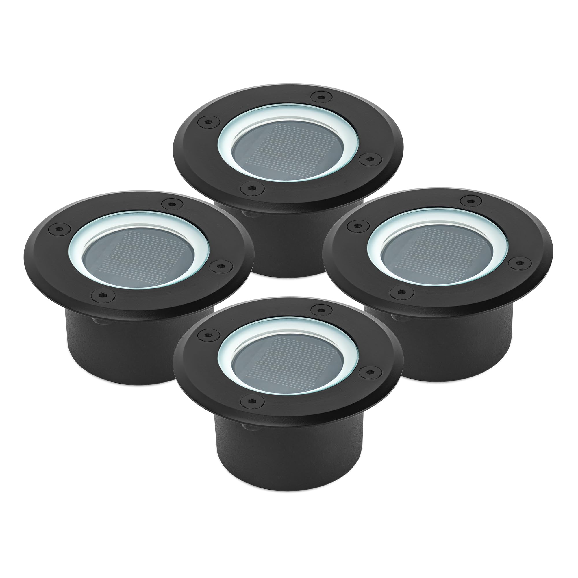 Brendz 4 Stück Solar Bodenleuchten Aussen, LED, 20 Lumen, IP67 Wasserdicht, 3000K Warmweißes Licht, Lithium-Polymer-Akku, Solar Gartenleuchten, Bodenstrahler Außen, Schwarz, Doha