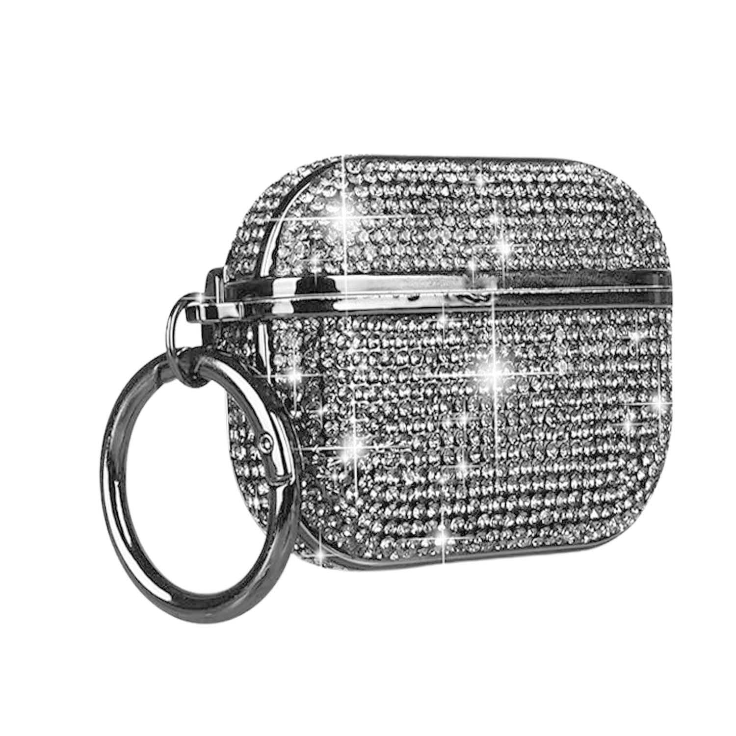 GCVXRUD for AirPods4 Diamond Case Rhinestone Bling Glitter Crystal Shiny Sparkle Cute for AirPods4 Cover for Girls Women Luxury Skin (Black)