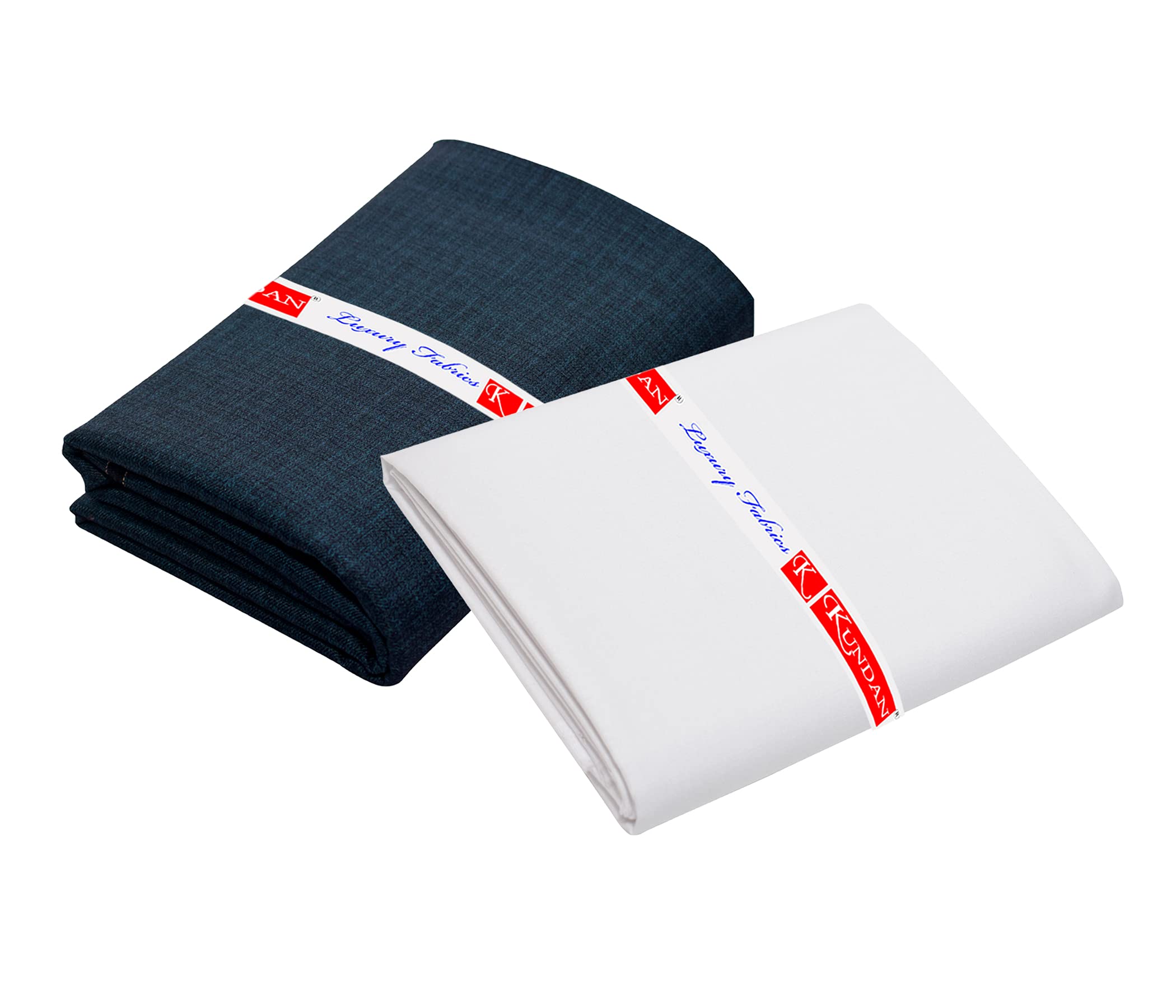 KUNDAN SULZ GWALIOR Men's Cotton Shirt & Trouser Fabric Combo Set (Un-Stitch; 1.20 & 2.25 Meter; Navy Blue & White)-picture-10