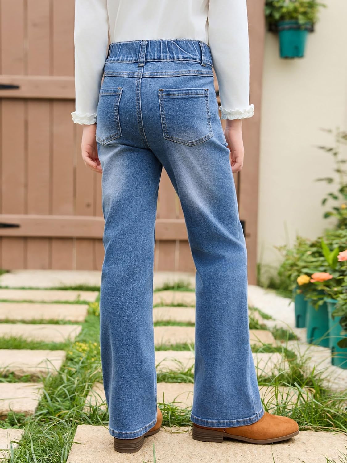 Haloumoning Girls Jeans High Waisted Flare Pants Casual Stretch Demin Pants with Pockets 5-14 Years - Image 2