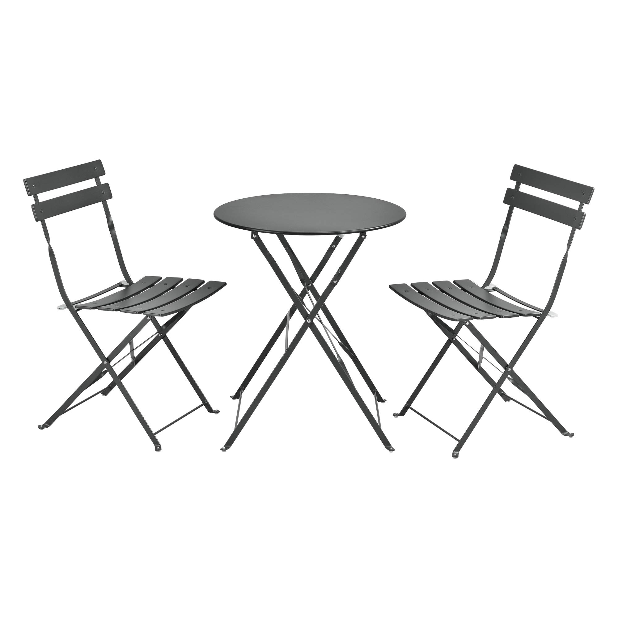 [en.casa] Set de Bistrot Meubles de Jardin Pliables Design Table Basse Ronde 2 Chaises pour Terrasse Balcon Set de Meuble d'Extérieur Patio Acier Gris Foncé