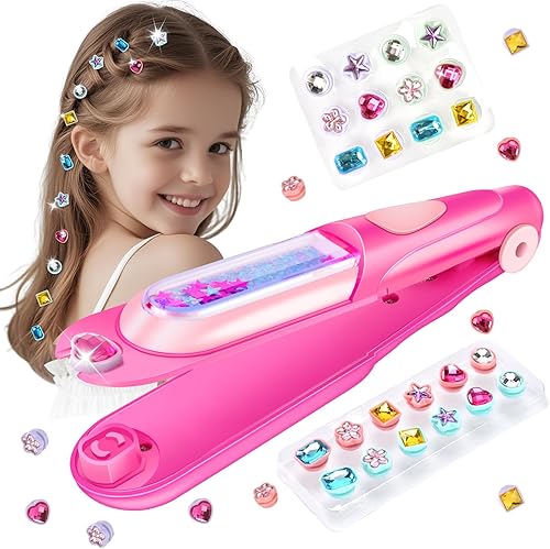 kidzkube Kit de estampador de gemas para el cabello para niños, joyas brillantes para el cabello para niñas, joyería rápida para el cabello,
