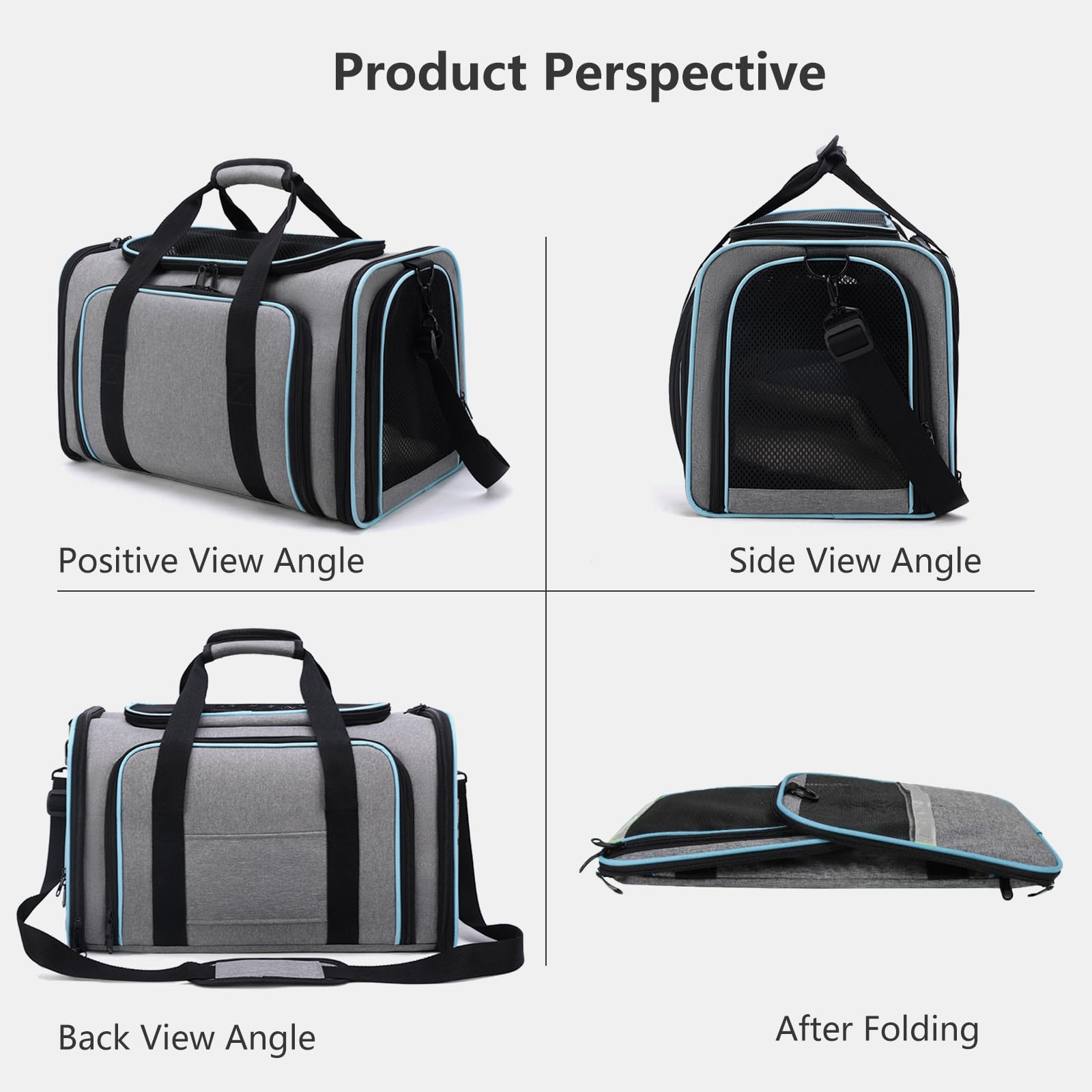 PETCUTE Transportín Gato Perro Extensible, Bolsa de Transportar Mascotas, Aprobado por aerolínea,Plegable Transportín Perro Pequeño con Colchón Suave y Hebilla de Seguridad,para Coche, Avión, Viaje