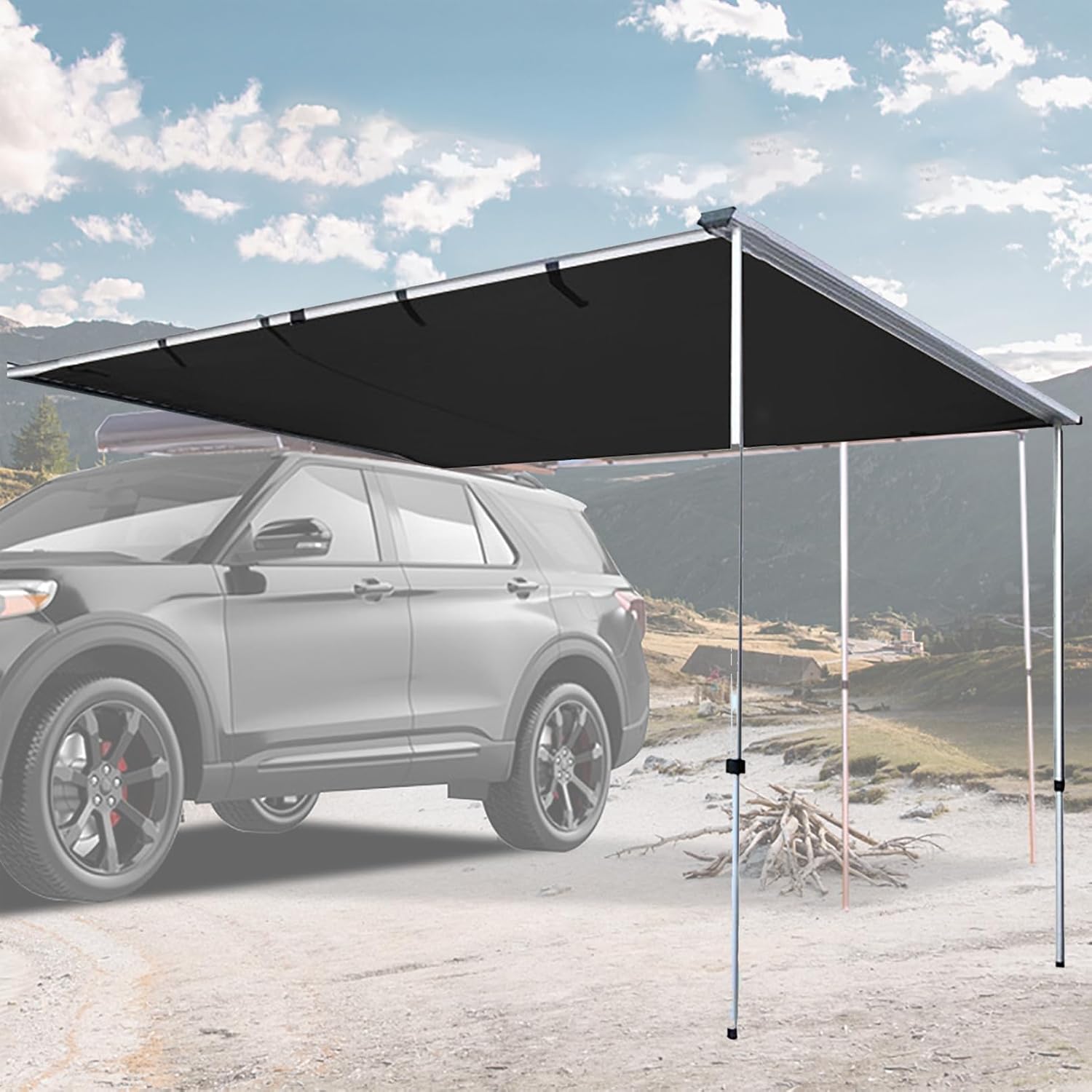 Pounjsd カーサイドオーニング 車 200cm タープ カーサイドタープ 車 サイドテント格納式 カータープ カーサイドテント