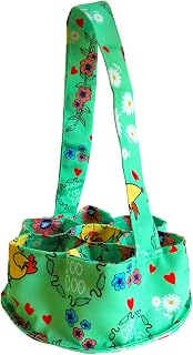 Large Egg Collecting Basket - UKJENT Canvas Eggs Gathering Bag with 7 Pouches, 9.06'' Extended Handle & Extra-Thick Protective Base, Fresh Egg Carrier for Chicken Duck Goose, Farm & Home Use